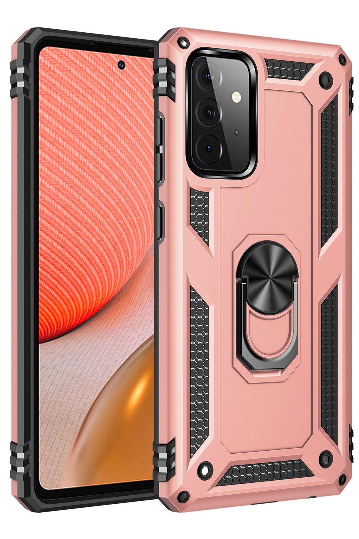 Newface Samsung Galaxy A72 Kılıf Montreal Yüzüklü Silikon Kapak - Buz Mavi