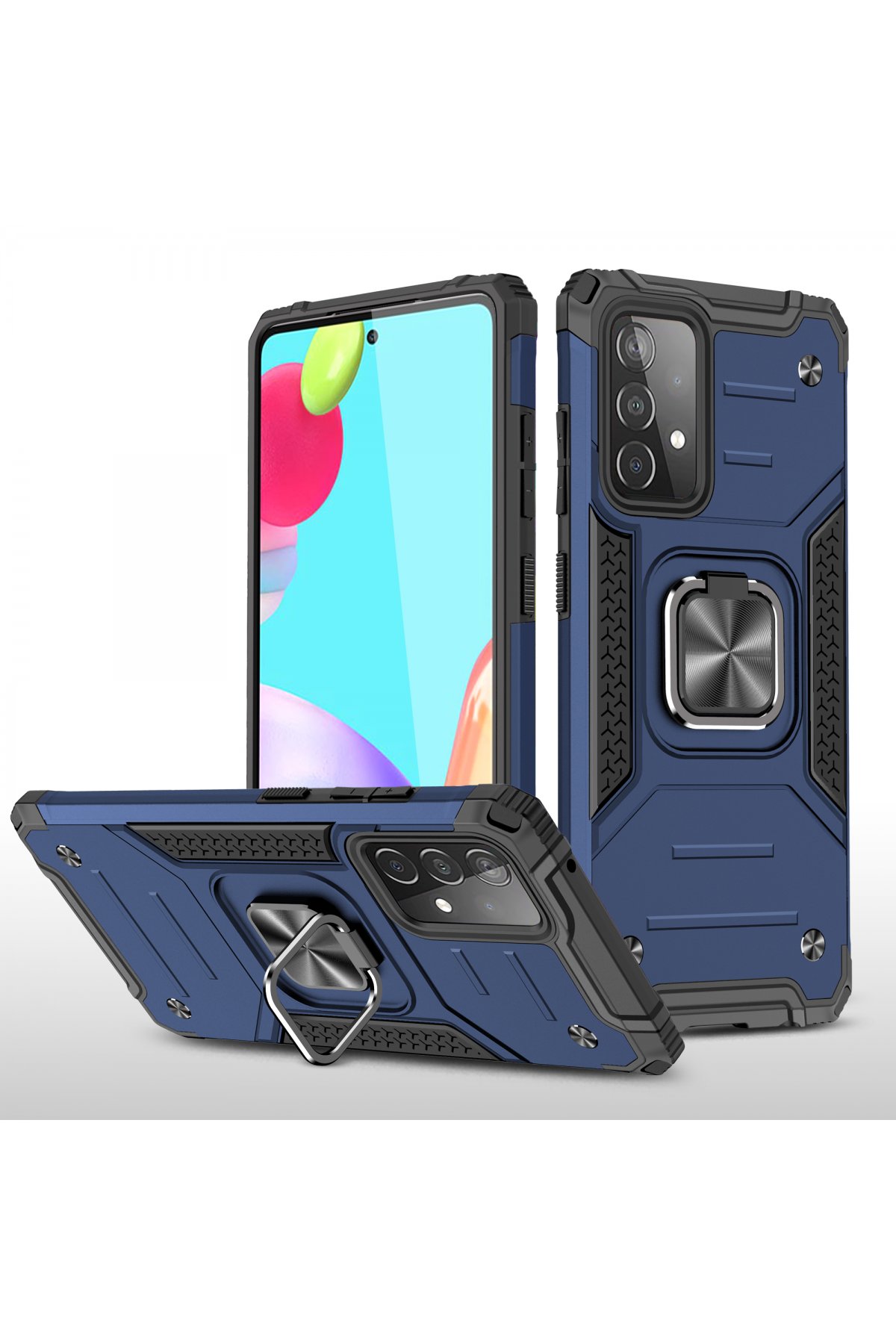 Newface Samsung Galaxy A72 Kılıf Montreal Yüzüklü Silikon Kapak - Siyah