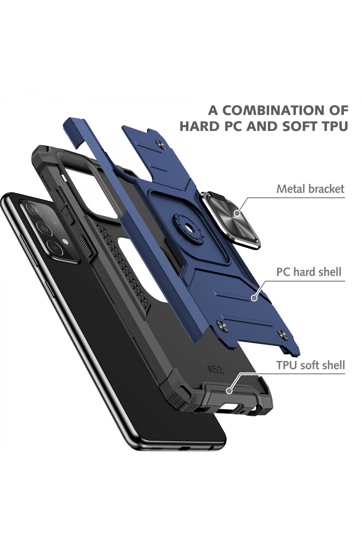 Newface Samsung Galaxy A72 Kılıf Montreal Yüzüklü Silikon Kapak - Siyah