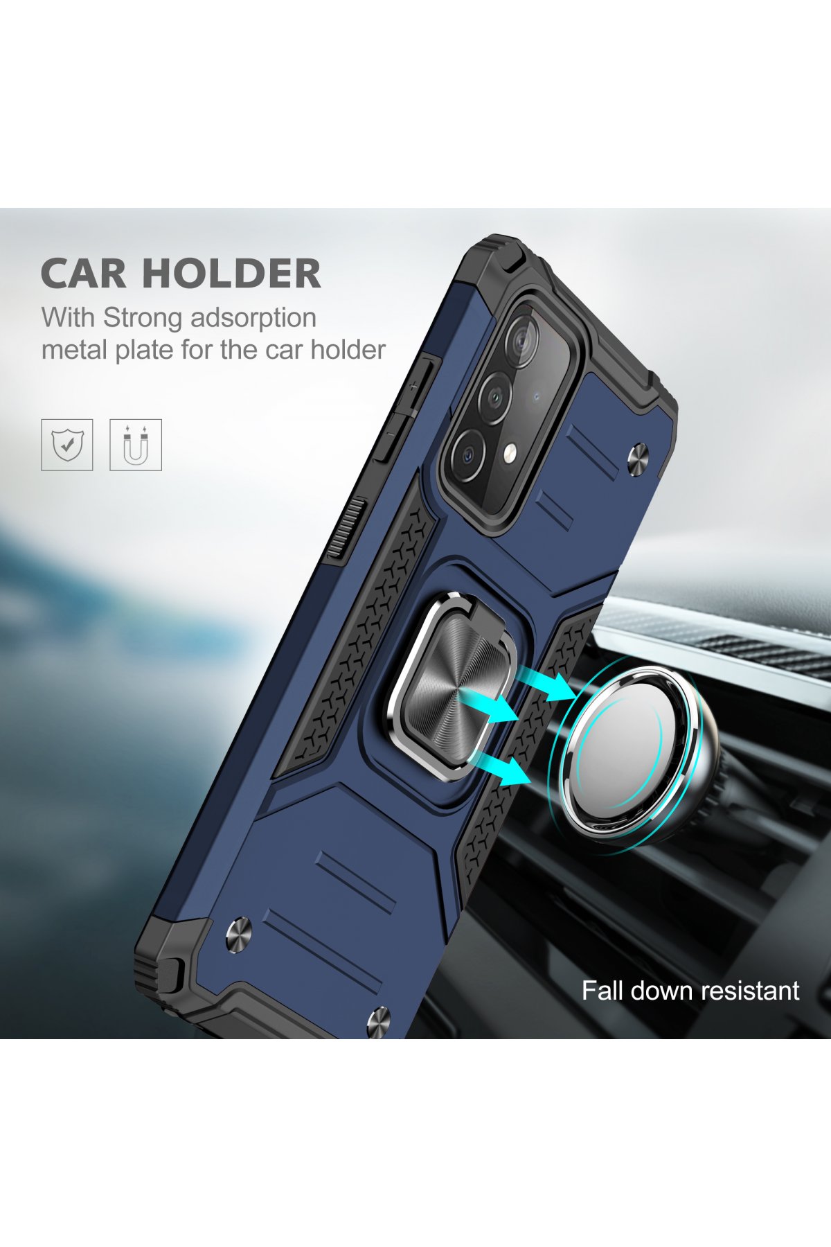 Newface Samsung Galaxy A72 Kılıf Montreal Yüzüklü Silikon Kapak - Siyah