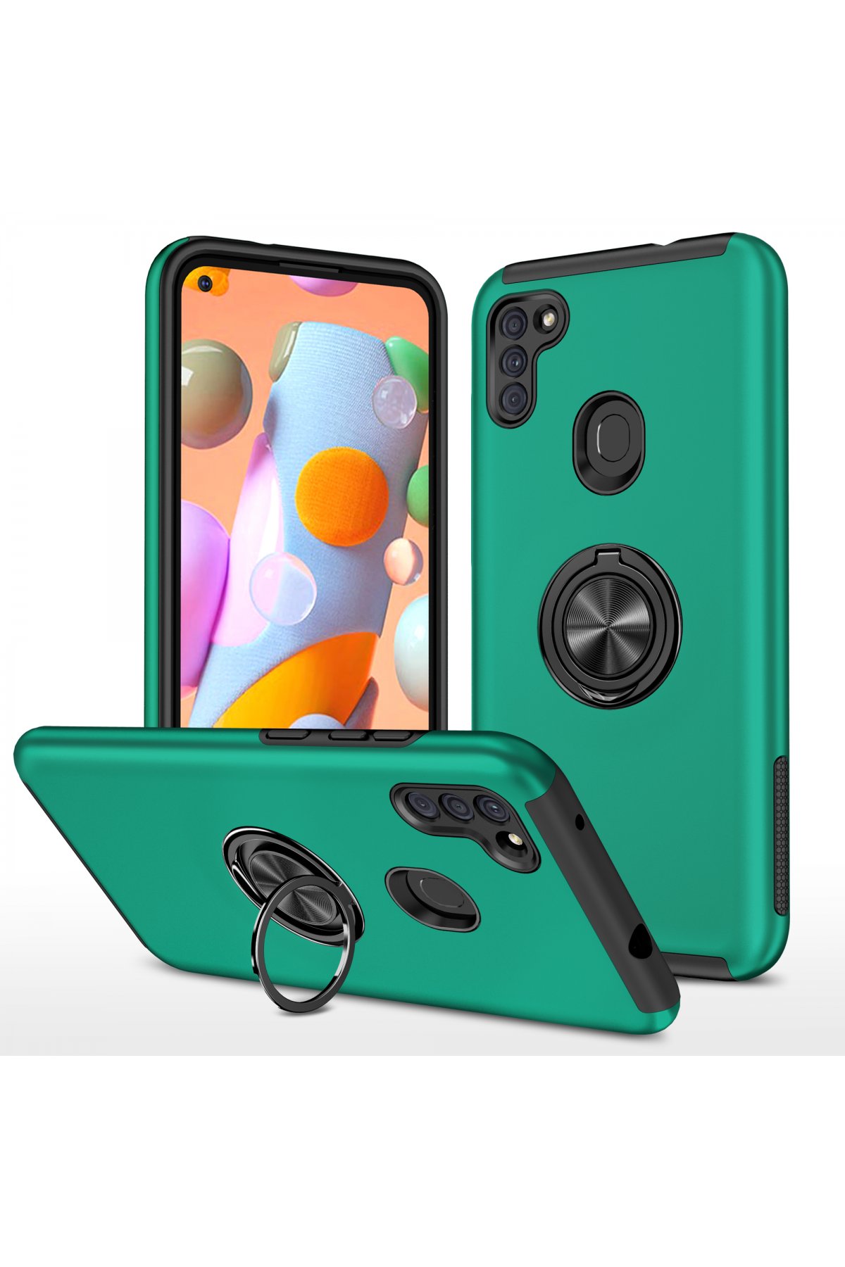 Newface Samsung Galaxy M11 Kılıf Elit Yüzüklü Kapak - Kırmızı