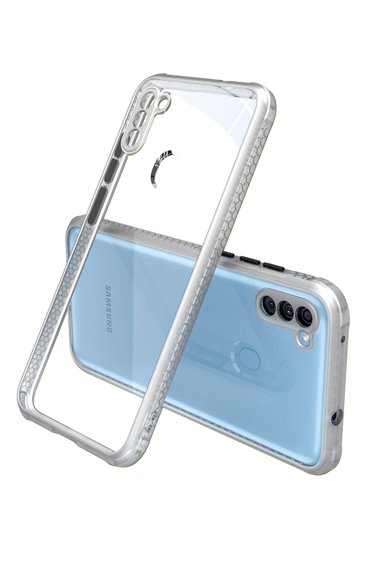 Newface Samsung Galaxy M11 Kılıf Montreal Yüzüklü Silikon Kapak - Buz Mavi