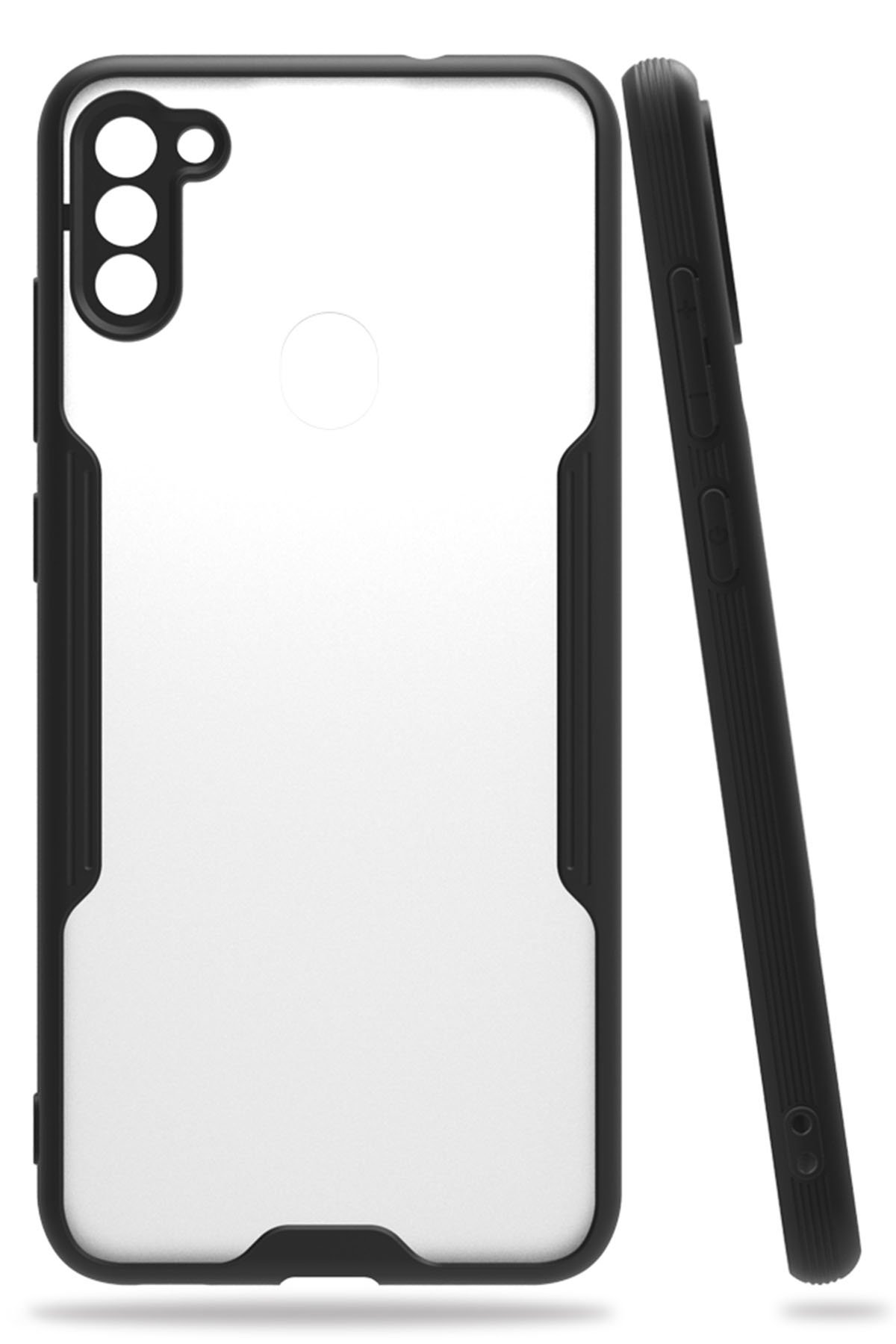 Newface Samsung Galaxy M11 Kılıf Palm Buzlu Kamera Sürgülü Silikon - Kırmızı