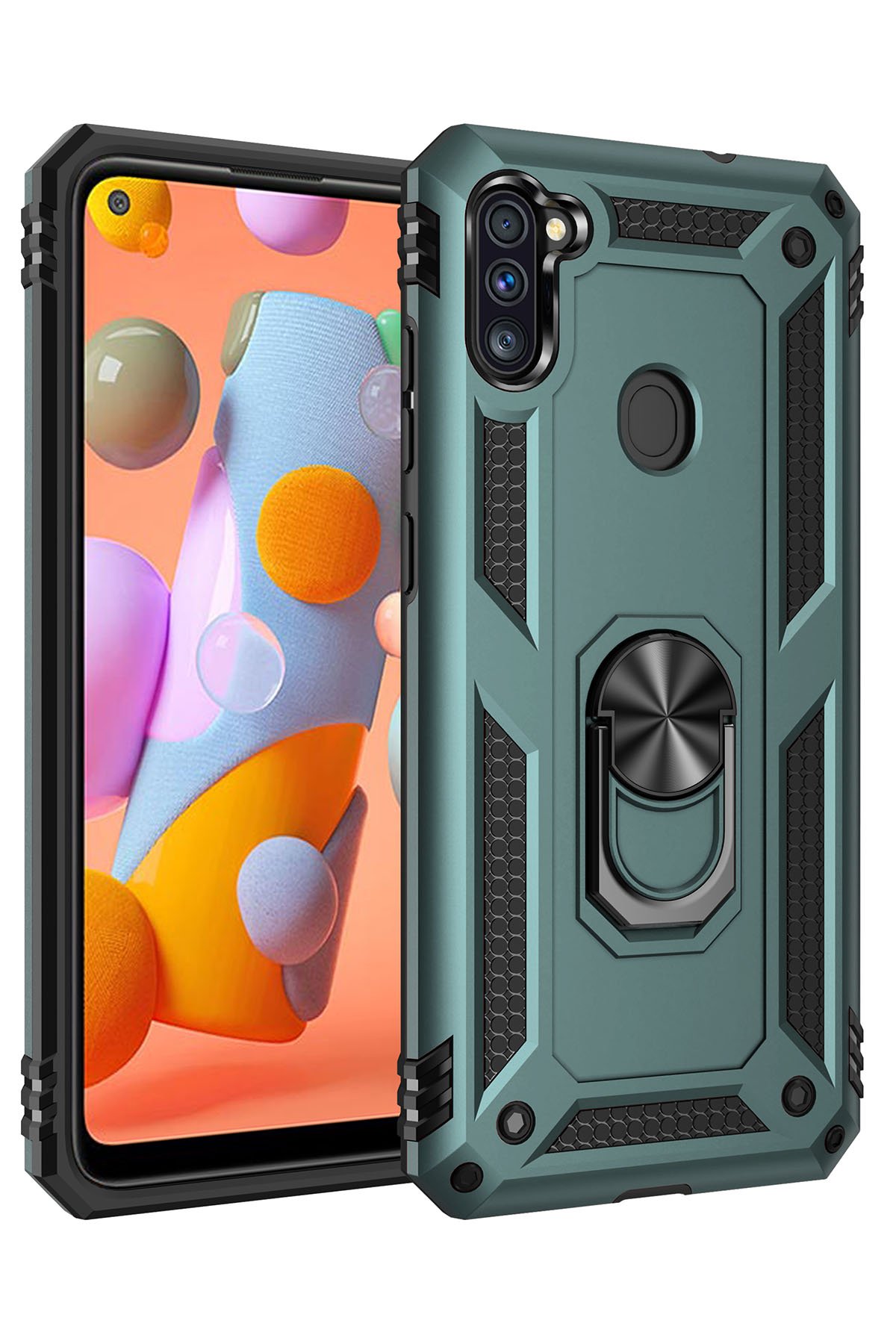 Newface Samsung Galaxy M11 Kılıf Montreal Yüzüklü Silikon Kapak - Siyah