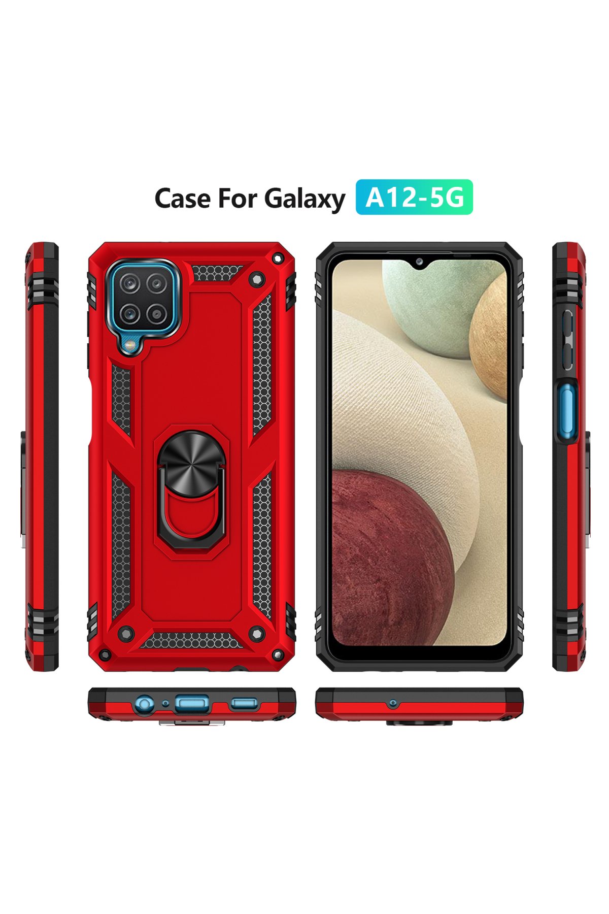 Newface Samsung Galaxy M22 Kılıf Pars Lens Yüzüklü Silikon - Kırmızı