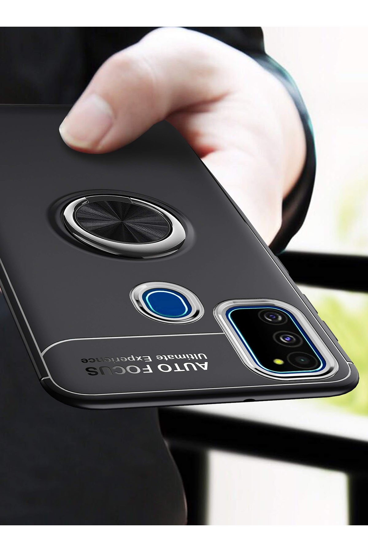 Newface Samsung Galaxy M21 Kılıf Gros Yüzüklü Silikon - Siyah