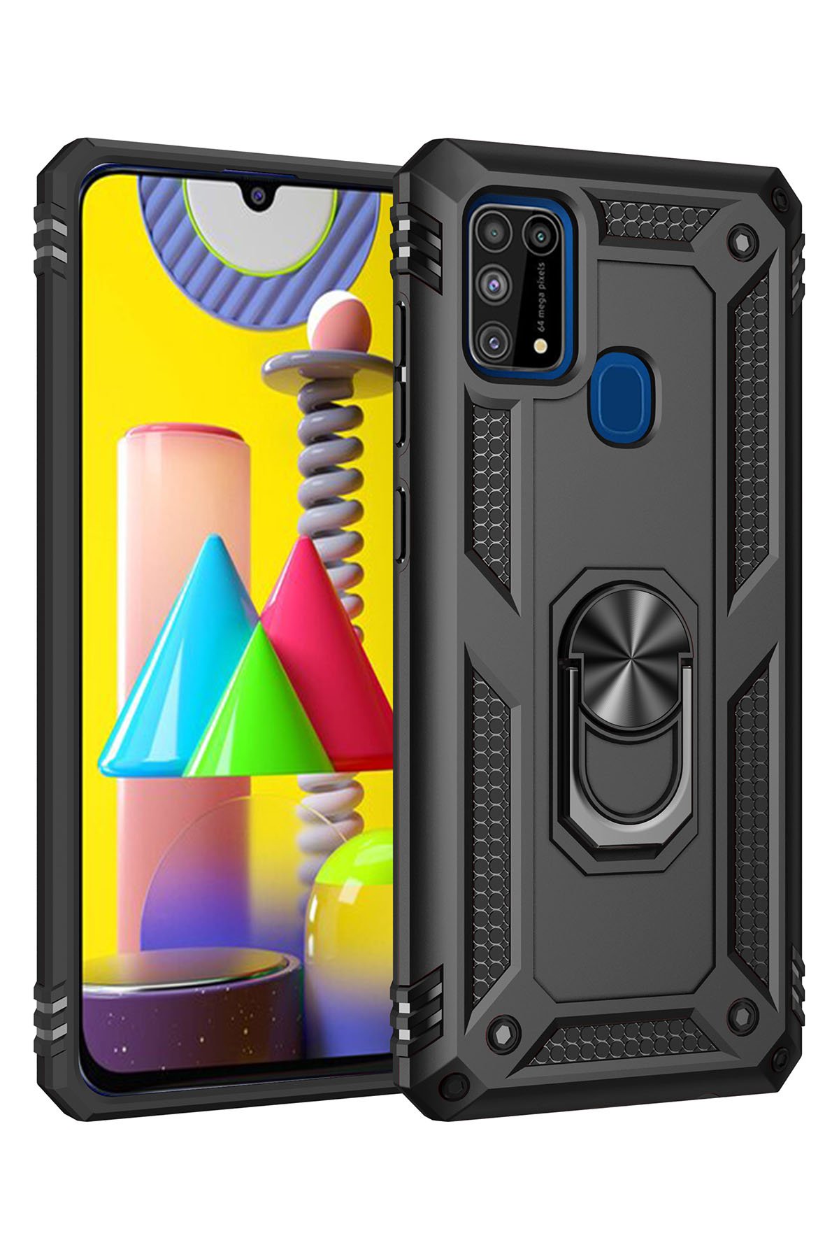 Newface Samsung Galaxy M30S Kılıf Gros Yüzüklü Silikon - Yeşil