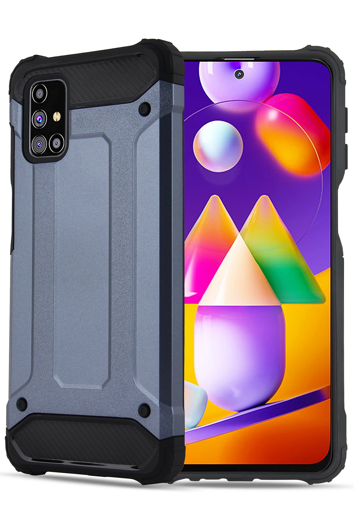 Newface Samsung Galaxy M31S Kılıf Simli Yüzüklü Silikon - Siyah