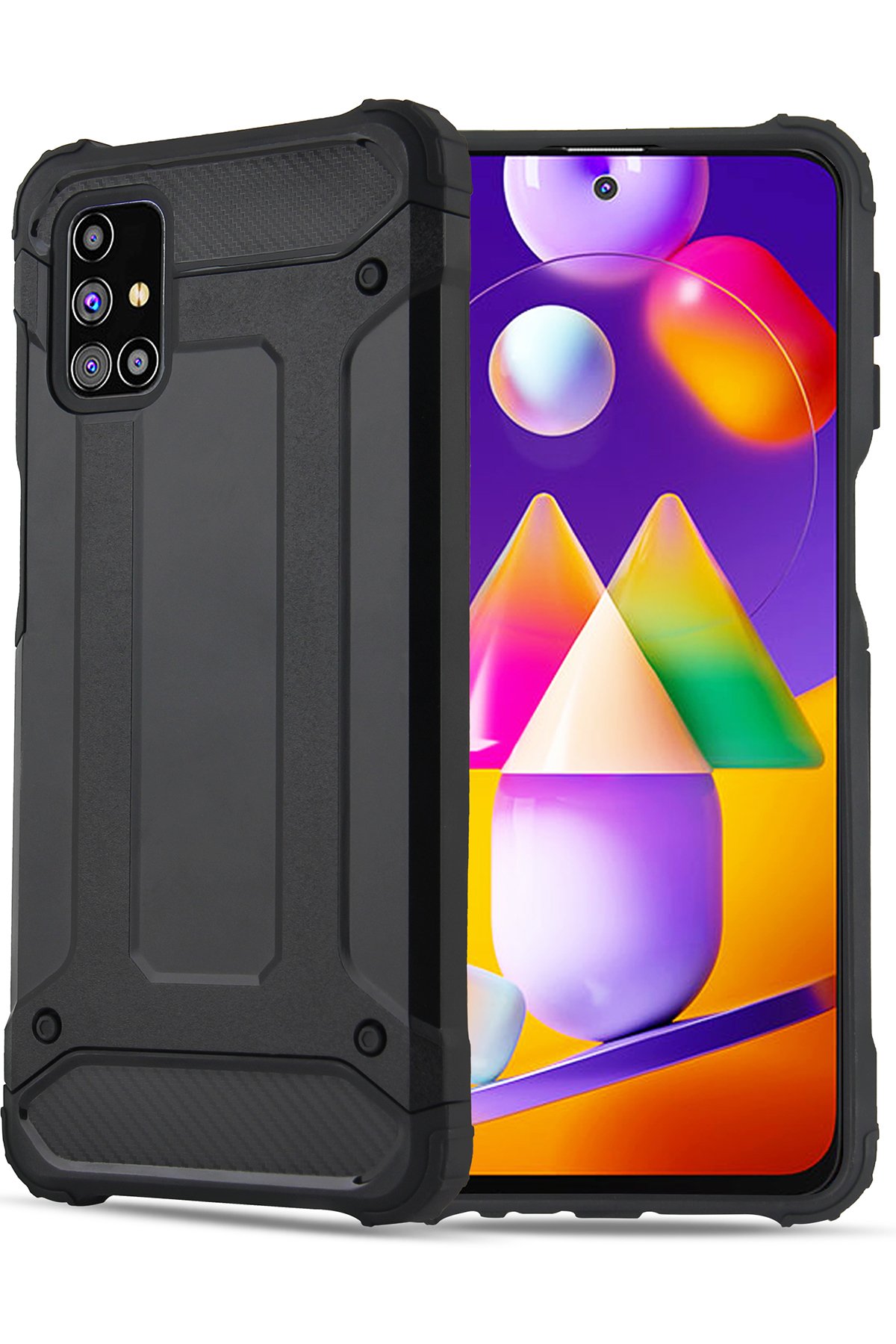 Newface Samsung Galaxy M31S Kılıf Simli Yüzüklü Silikon - Yeşil