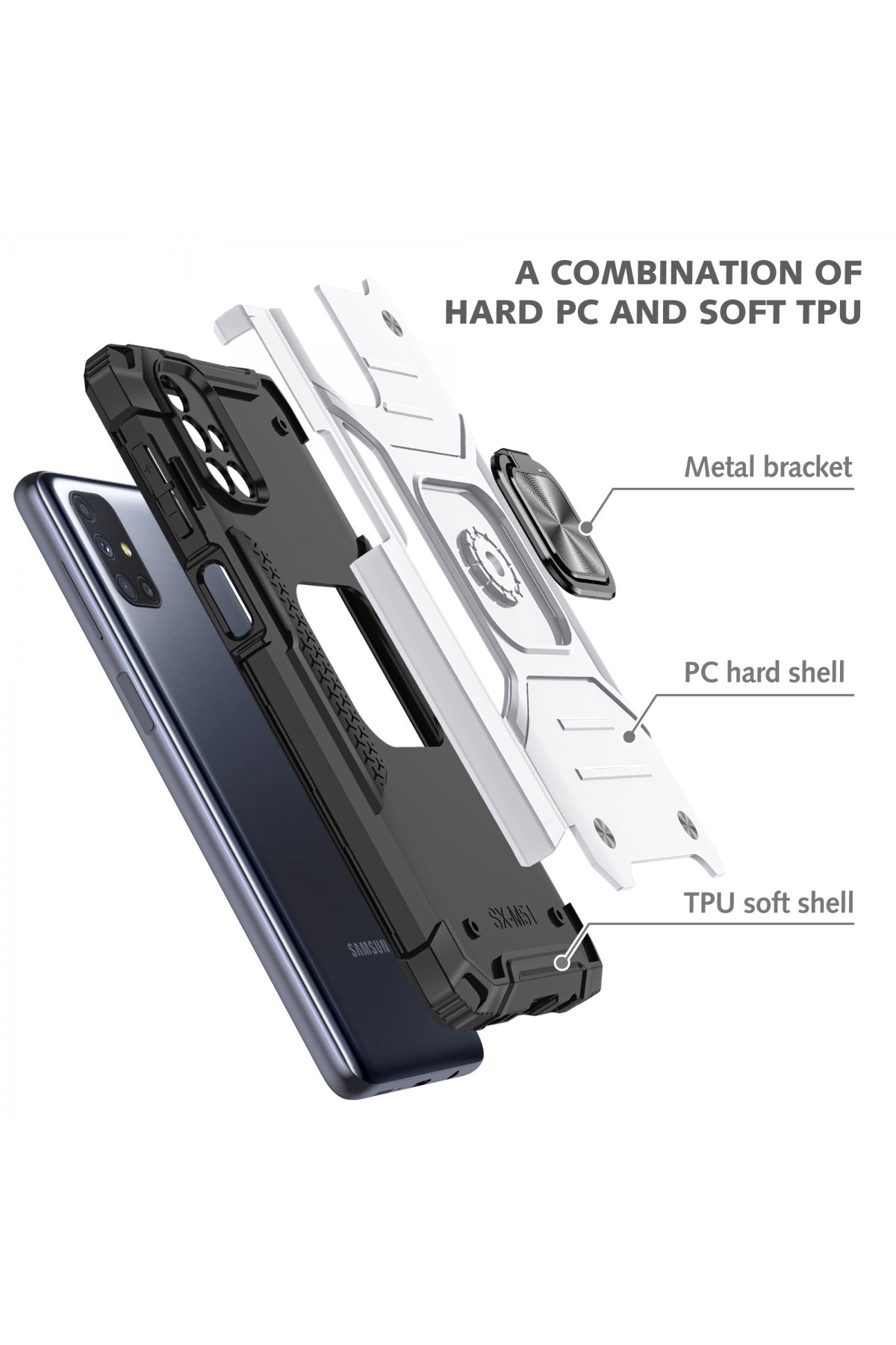 Newface Samsung Galaxy M51 Kılıf Gros Yüzüklü Silikon - Mavi