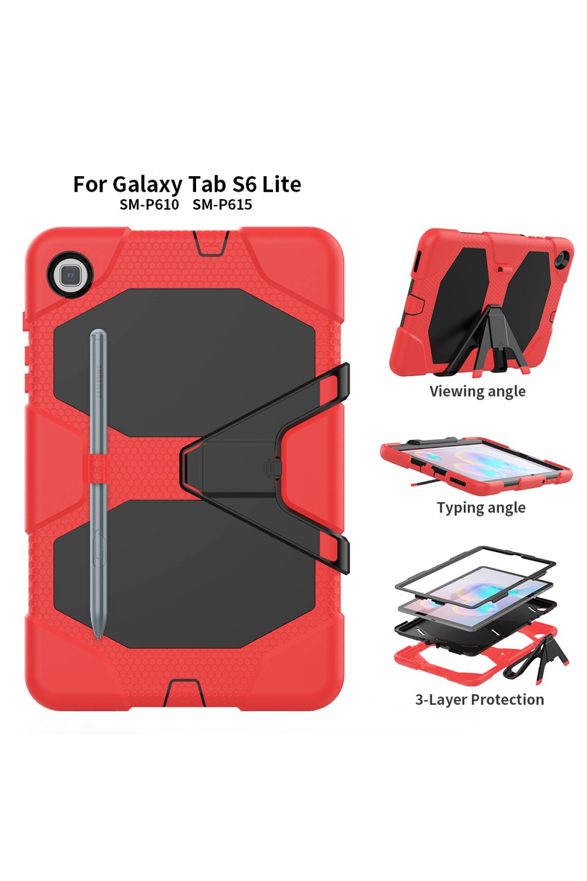 Newface Samsung Galaxy P610 Tab S6 Lite 10.4 Kılıf 360 Tablet Deri Kılıf - Kırmızı