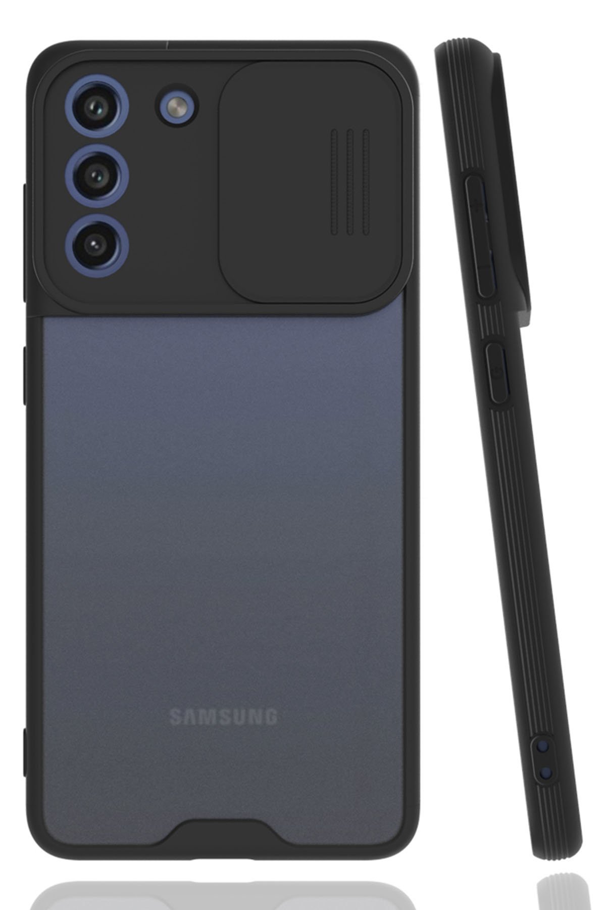 Newface Samsung Galaxy S21 FE Kılıf Palm Buzlu Kamera Sürgülü Silikon - Sarı