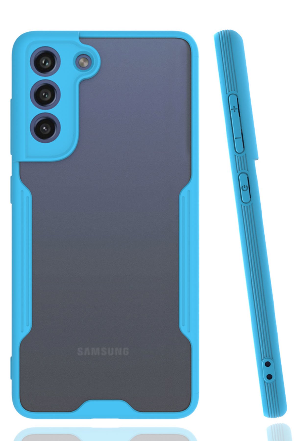 Newface Samsung Galaxy S21 FE Kılıf Focus Derili Silikon - Lacivert