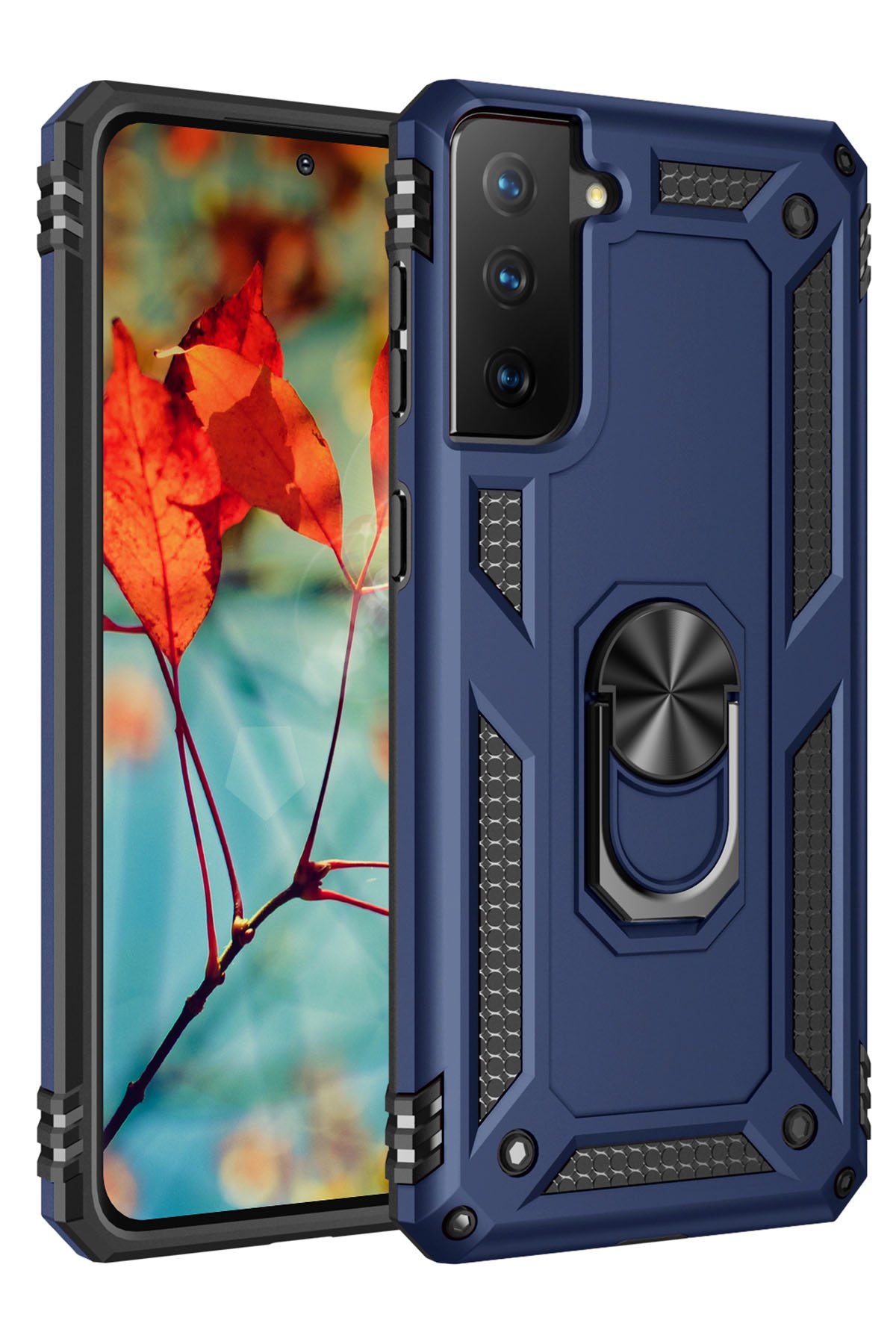 Newface Samsung Galaxy S21 Plus Kılıf Sofya Yüzüklü Silikon Kapak - Gümüş