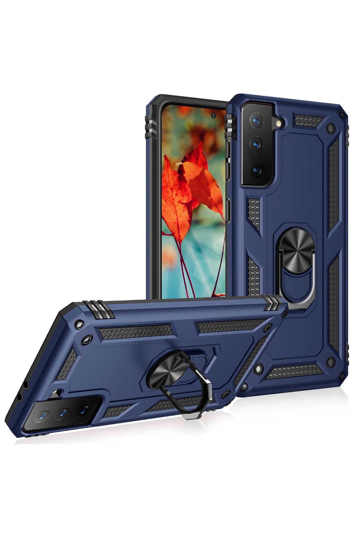 Newface Samsung Galaxy S21 Plus Kılıf Sofya Yüzüklü Silikon Kapak - Gümüş