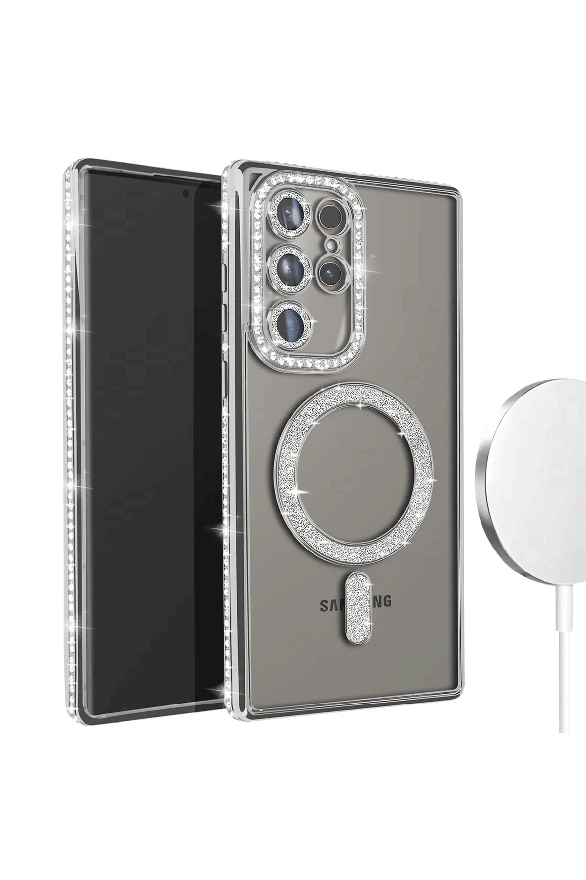 Newface Samsung Galaxy S24 Ultra Kılıf Joke Simli Magneticsafe Kılıf - Derin Mor