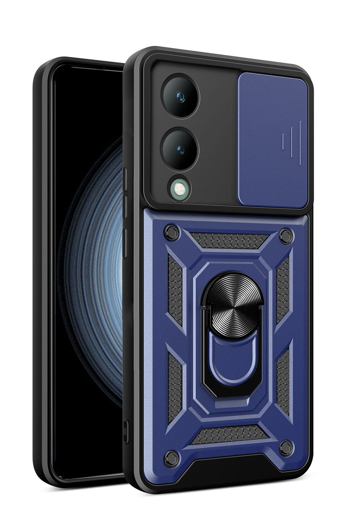 Newface Vivo Y17S Kılıf Montreal Yüzüklü Silikon Kapak - Lacivert