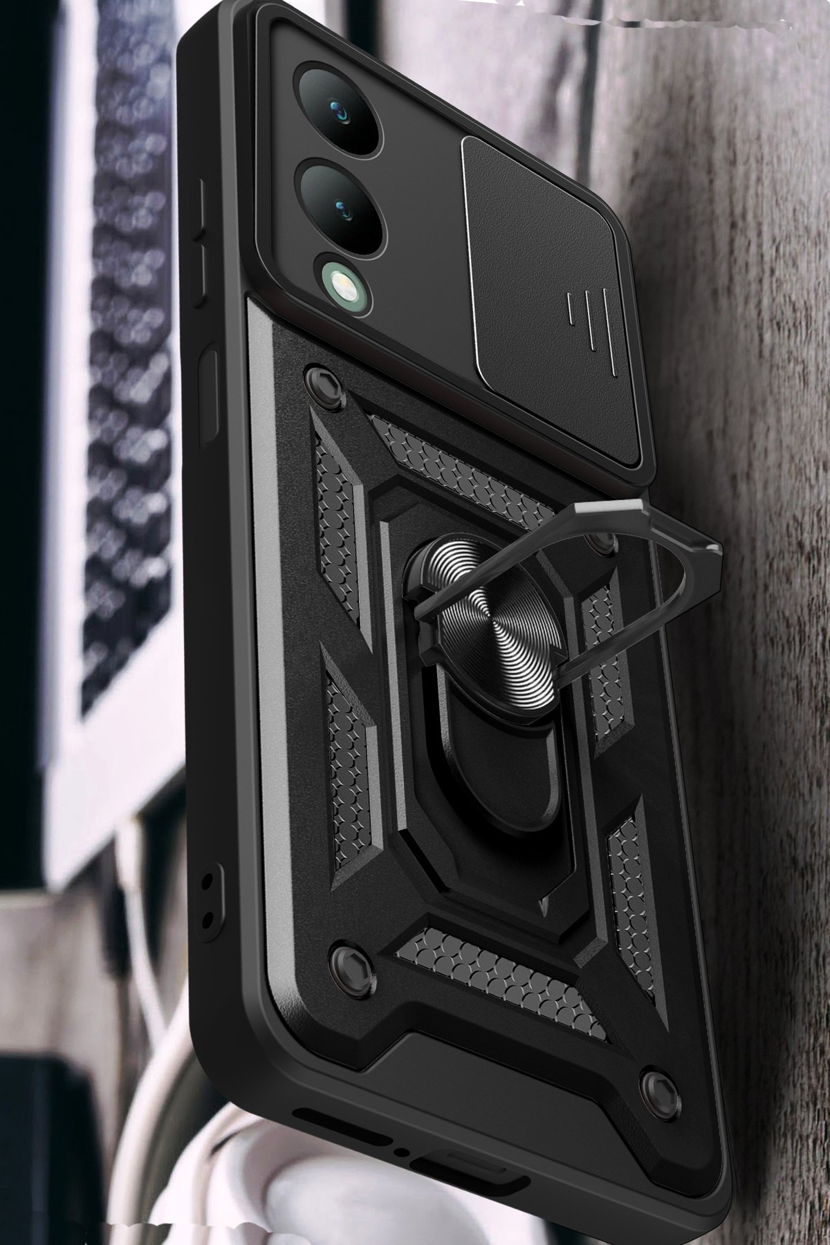 Newface Vivo Y17S Kılıf Montreal Yüzüklü Silikon Kapak - Lacivert