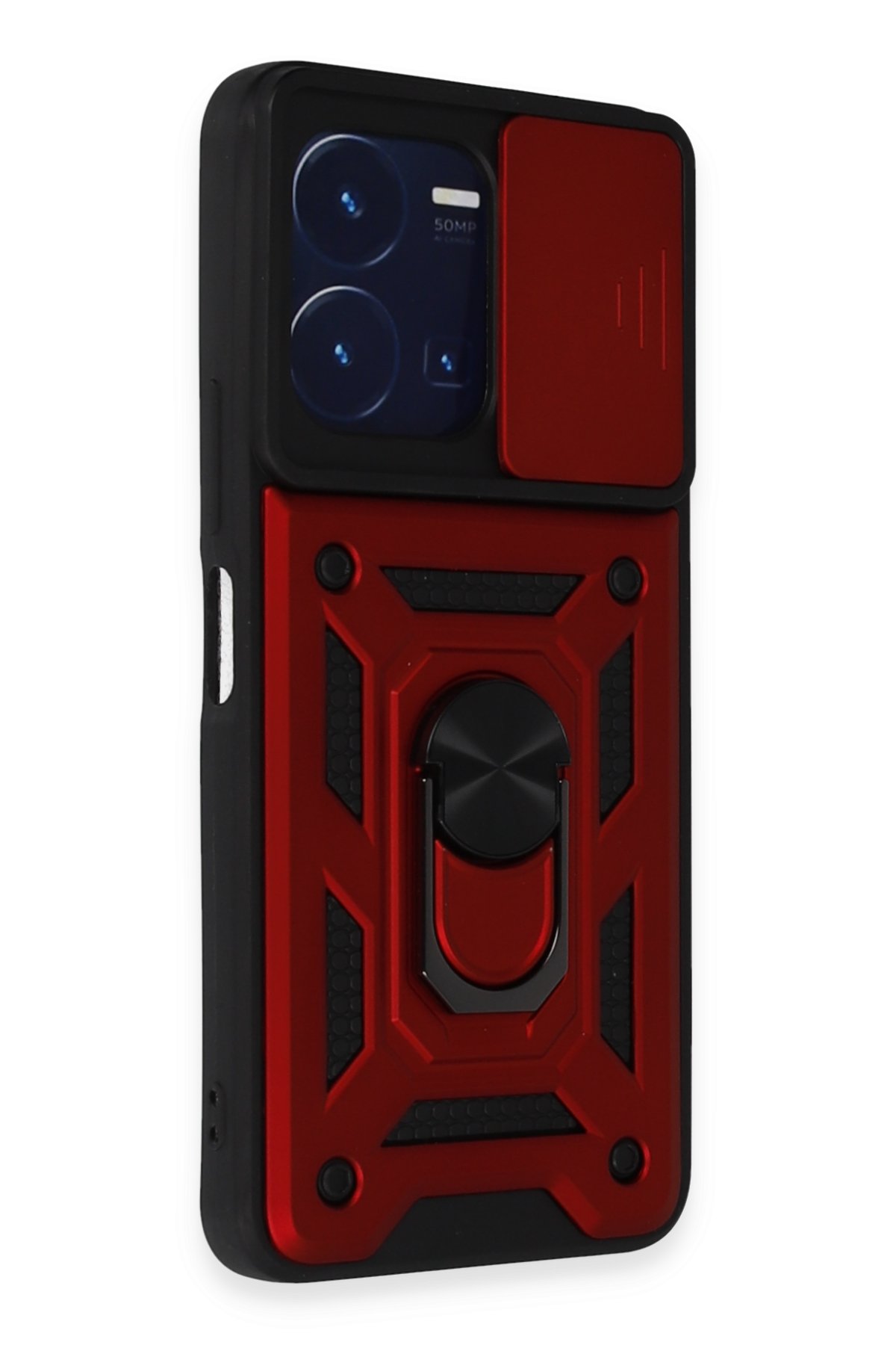 Newface Vivo Y22S Kılıf Pars Lens Yüzüklü Silikon - Kırmızı