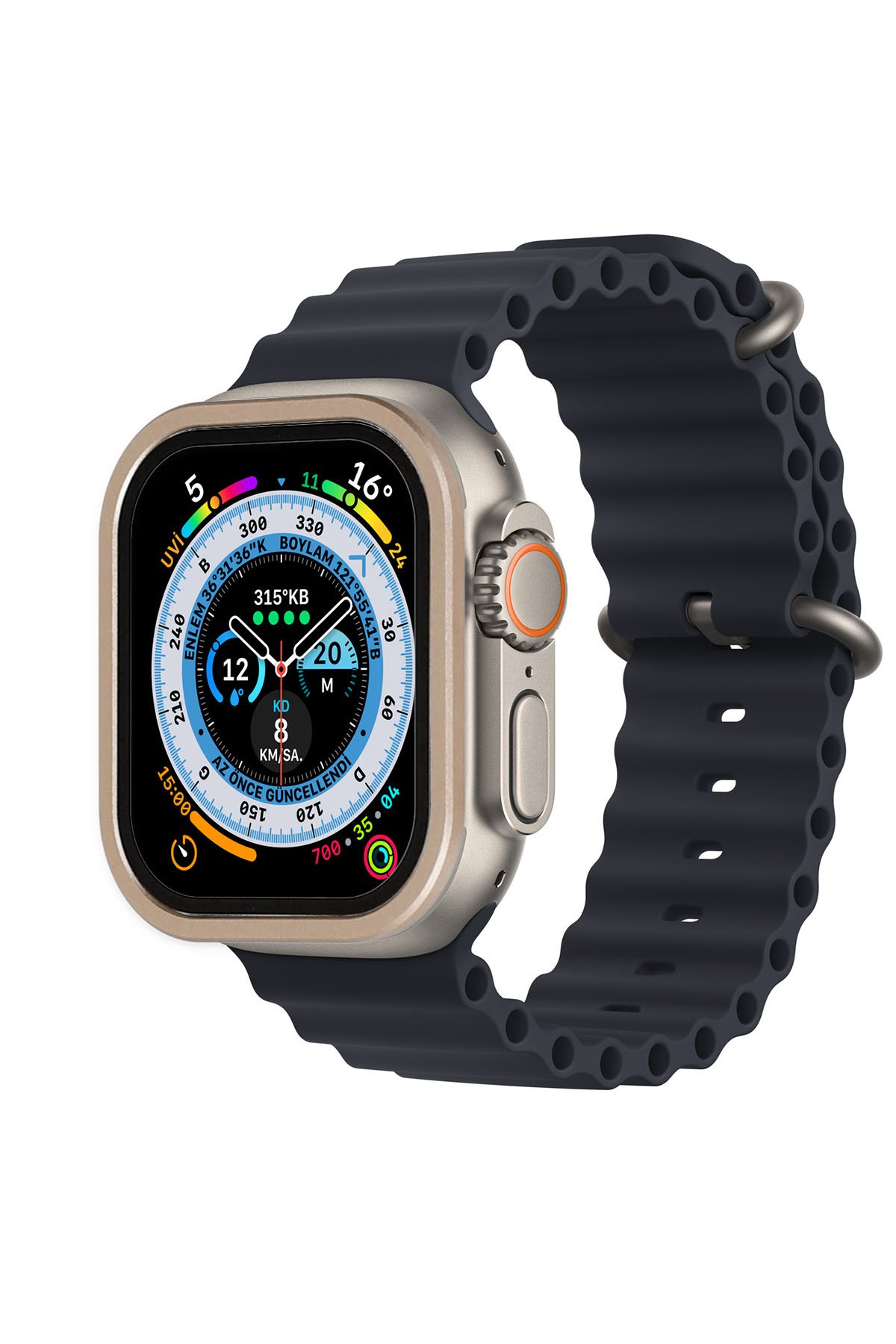 Newface Apple Watch Ultra 49mm Alüminyum Kasa Cam Ekran Koruyucu - Gold