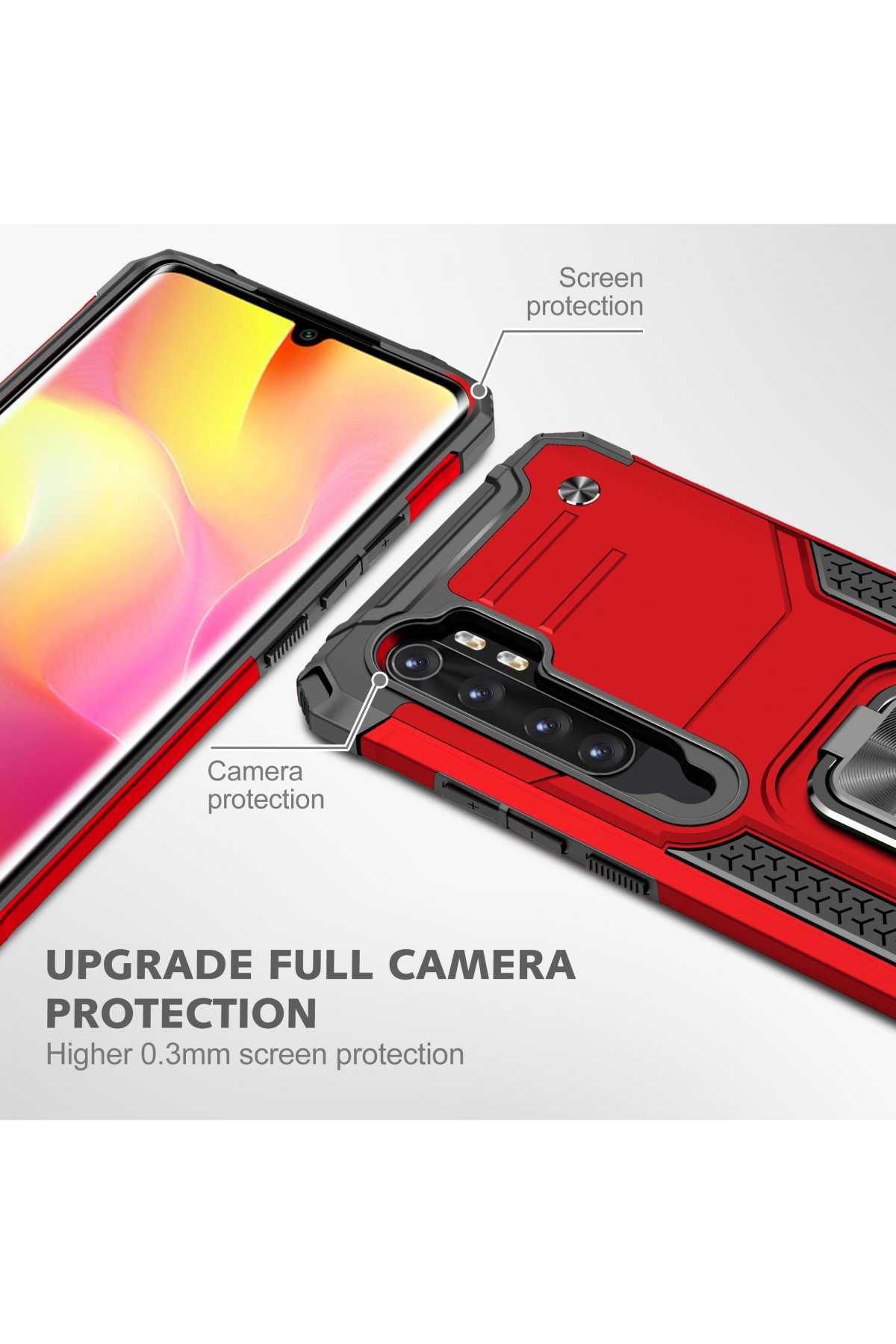 Newface Xiaomi Mi Note 10 Lite Kılıf Gros Yüzüklü Silikon - Kırmızı