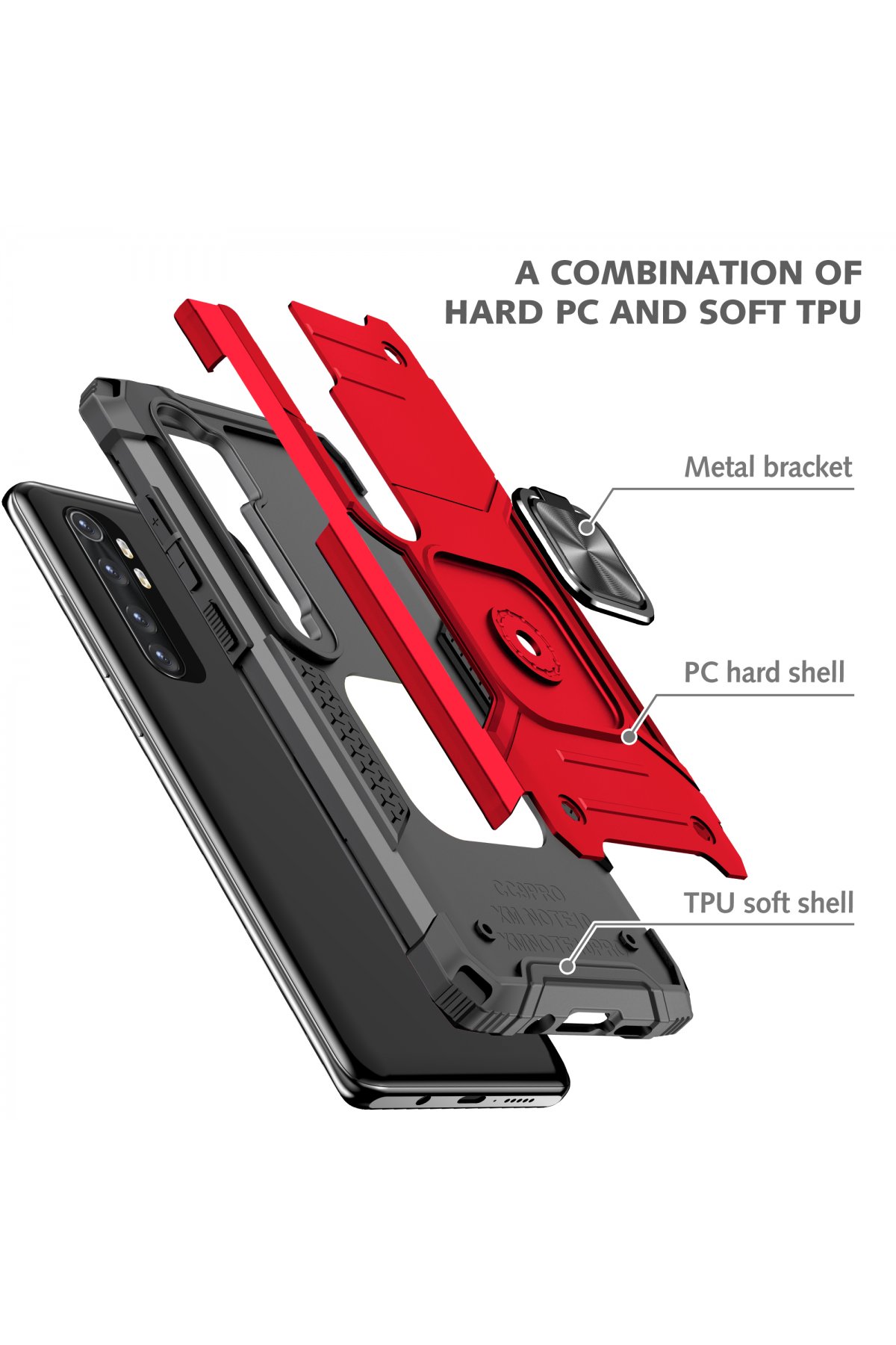 Newface Xiaomi Mi Note 10 Lite Kılıf Gros Yüzüklü Silikon - Kırmızı