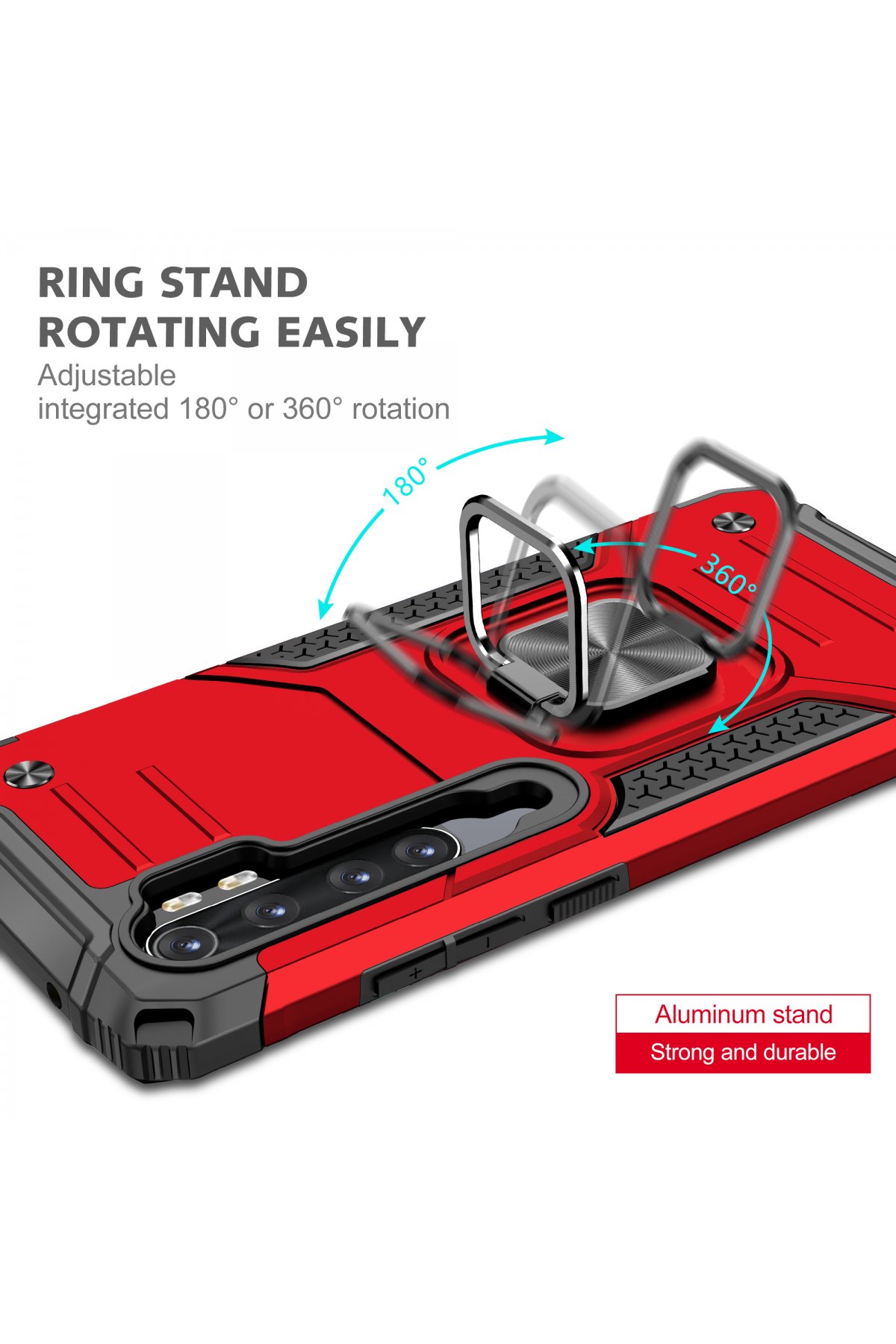 Newface Xiaomi Mi Note 10 Lite Kılıf Gros Yüzüklü Silikon - Kırmızı