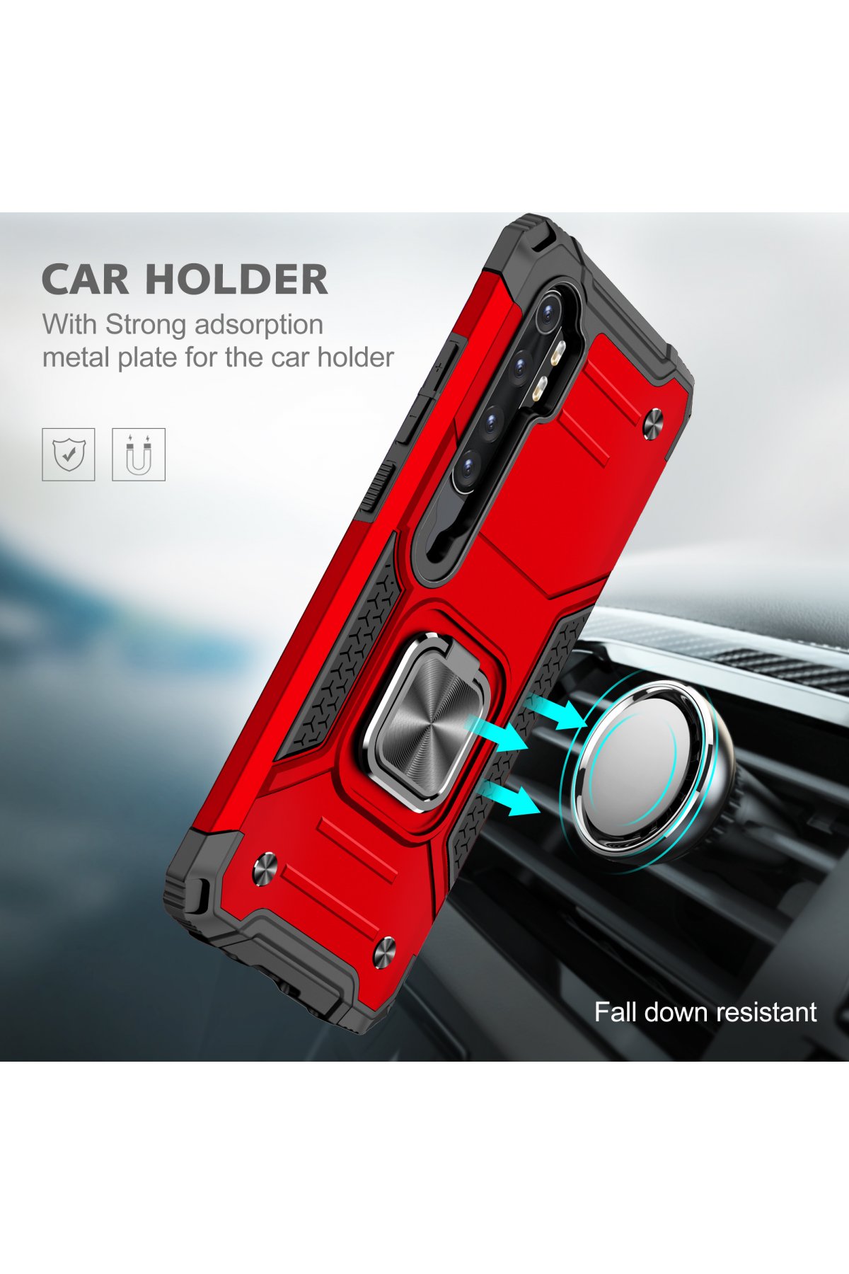 Newface Xiaomi Mi Note 10 Lite Kılıf Gros Yüzüklü Silikon - Kırmızı