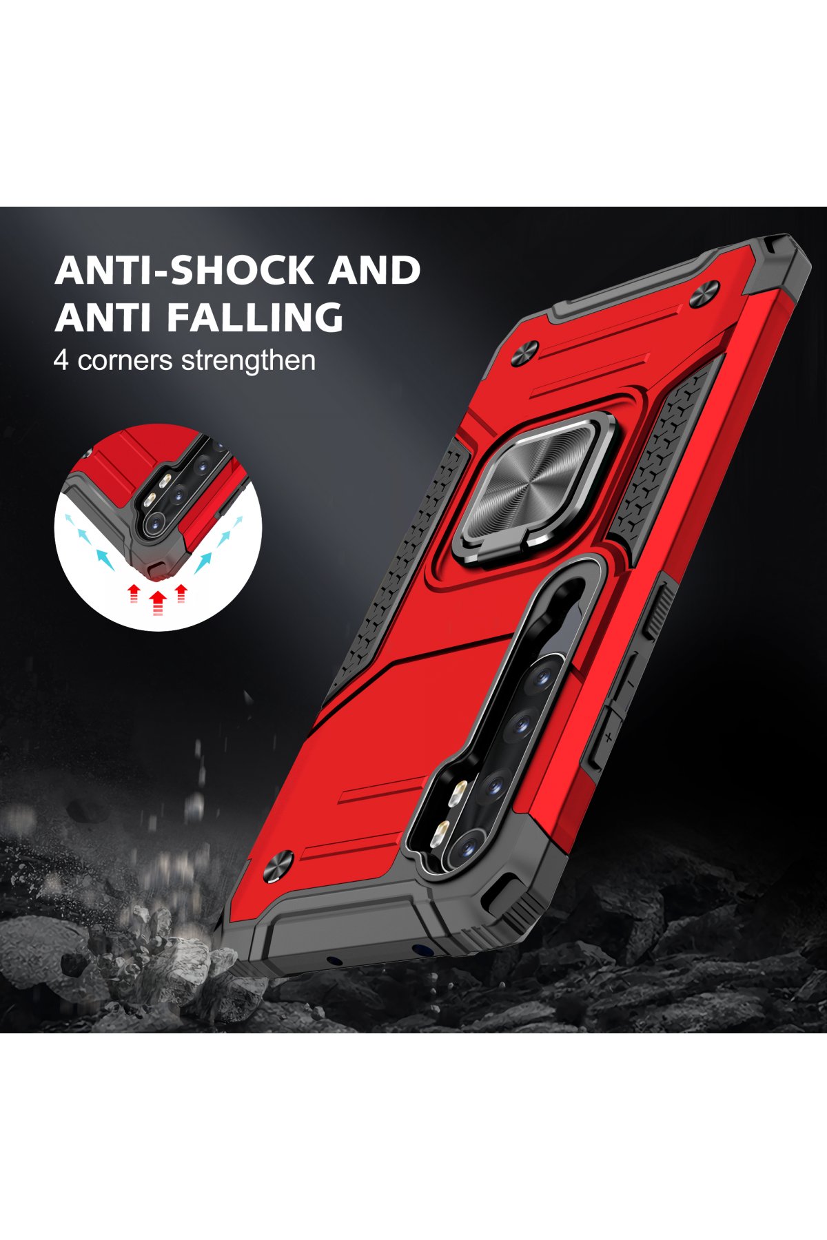 Newface Xiaomi Mi Note 10 Lite Kılıf Gros Yüzüklü Silikon - Kırmızı