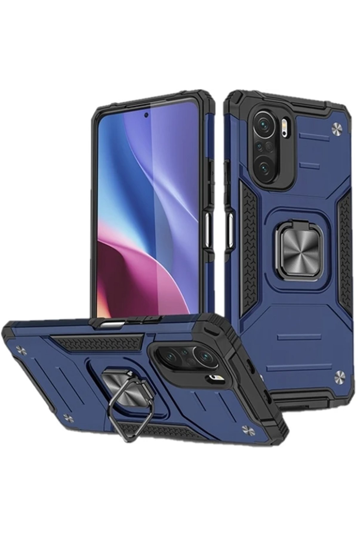 Newface Xiaomi Poco F3 Kılıf Range Yüzüklü Silikon - Kırmızı