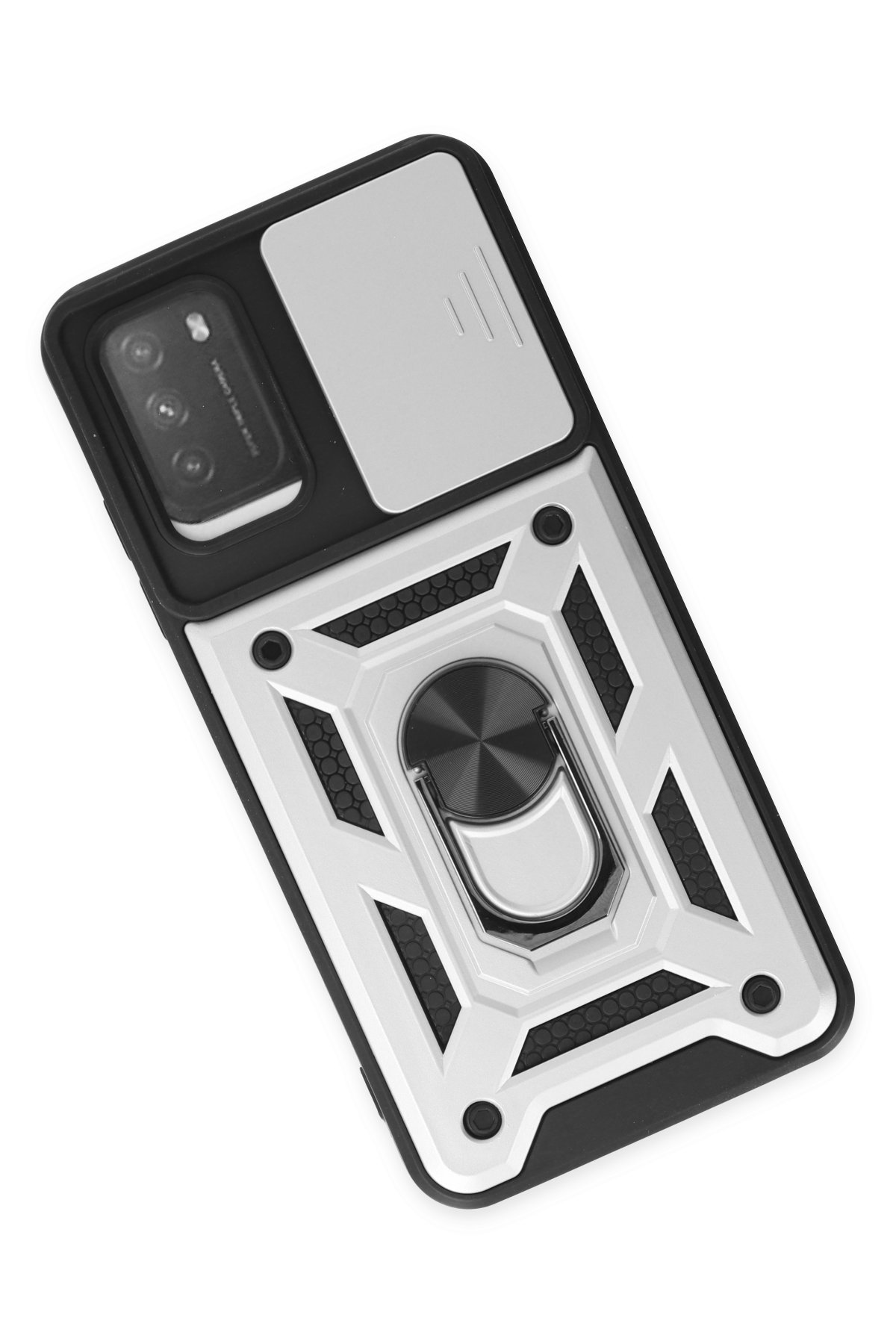 Newface Xiaomi Pocophone M3 Kılıf Pars Lens Yüzüklü Silikon - Gümüş