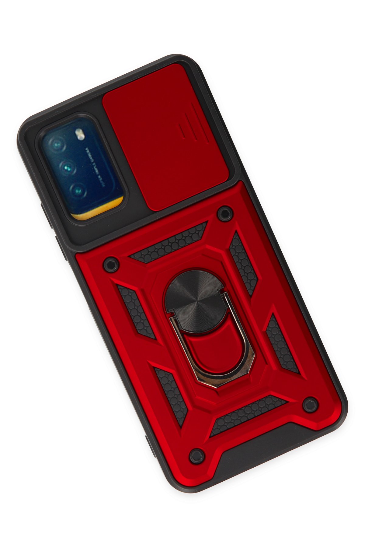 Newface Xiaomi Pocophone M3 Kılıf Range Yüzüklü Silikon - Siyah-Kırmızı