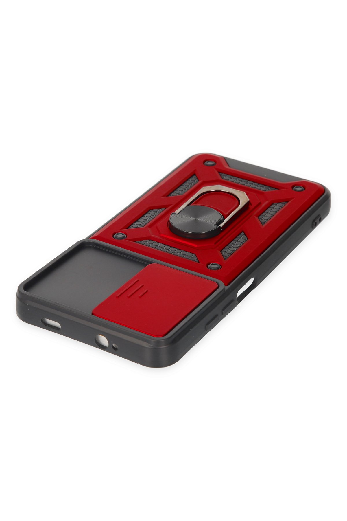 Newface Xiaomi Pocophone M3 Kılıf Range Yüzüklü Silikon - Siyah-Kırmızı