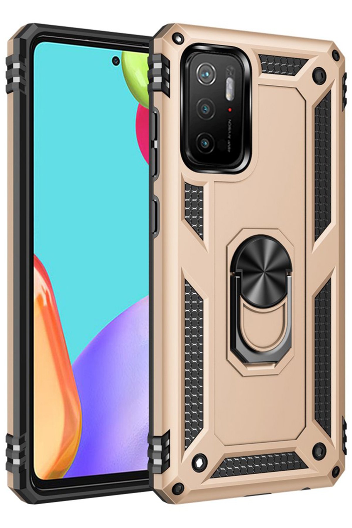 Newface Xiaomi Pocophone M3 Kılıf Montreal Yüzüklü Silikon Kapak - Kırmızı