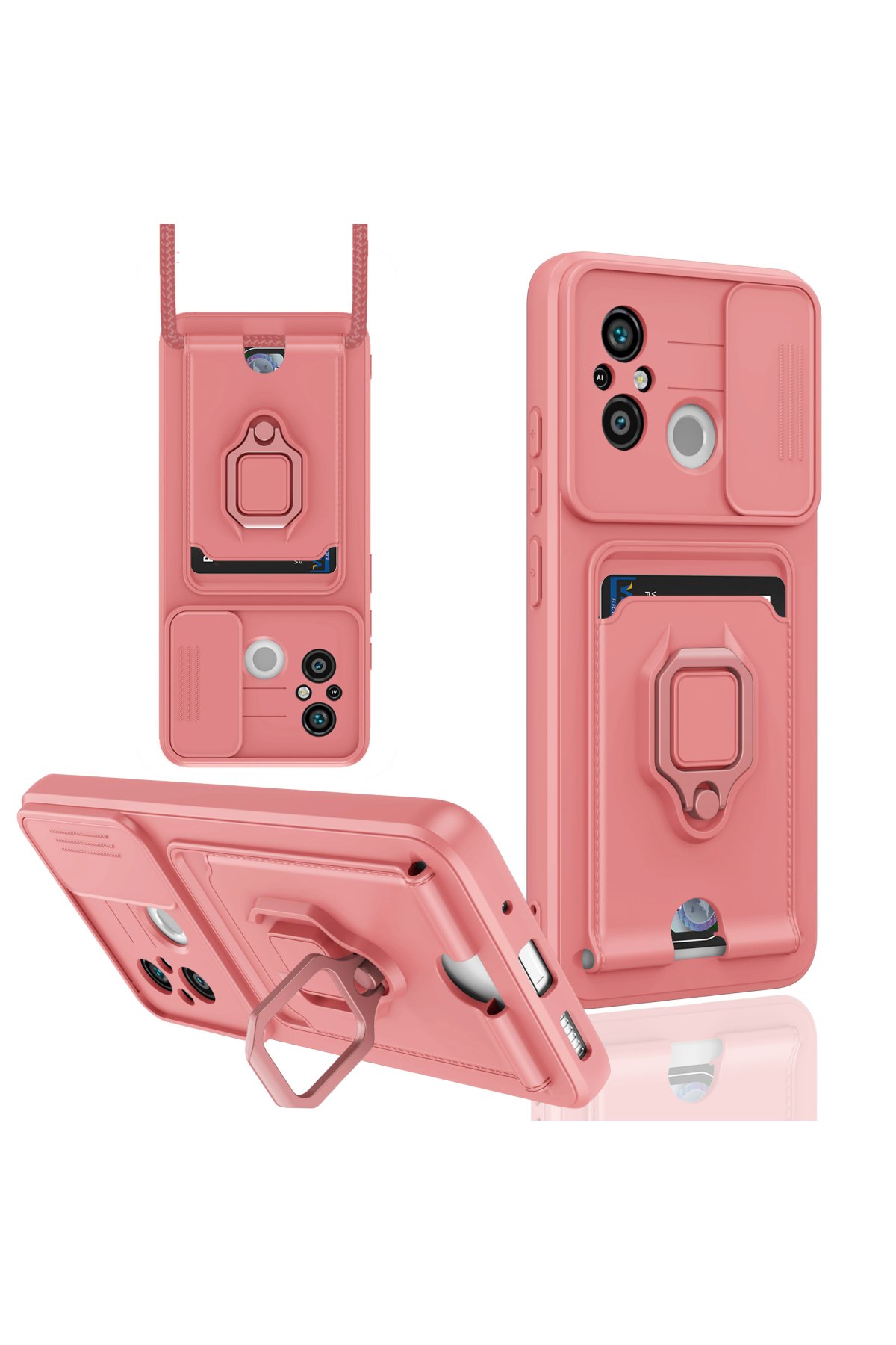 Newface Xiaomi Redmi 12C Kılıf Sofya Yüzüklü Silikon Kapak - Rose