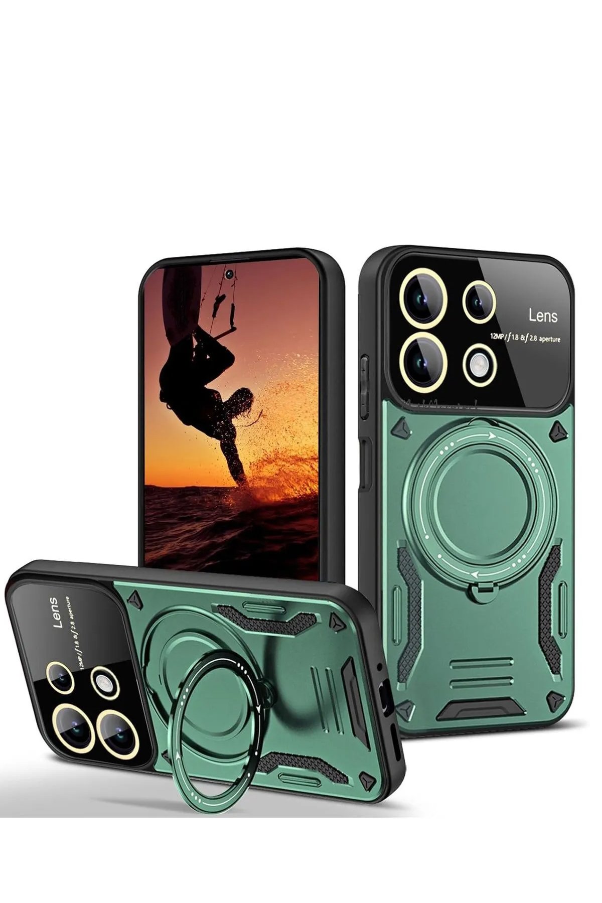 Newface Xiaomi Redmi 13 4G Kılıf Joy Lens Standlı Kapak - Koyu Yeşil