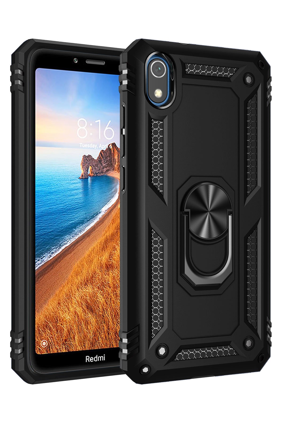 Newface Xiaomi Redmi 7A Kılıf Sofya Yüzüklü Silikon Kapak - Yeşil
