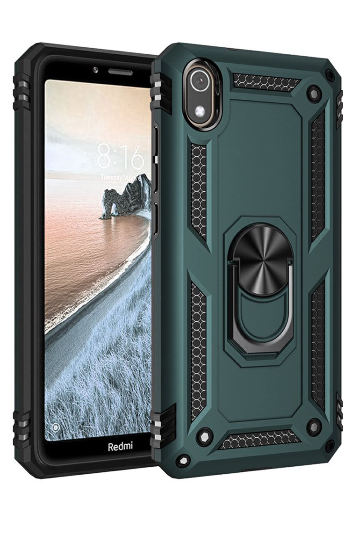 Newface Xiaomi Redmi 7A Kılıf Sofya Yüzüklü Silikon Kapak - Gold