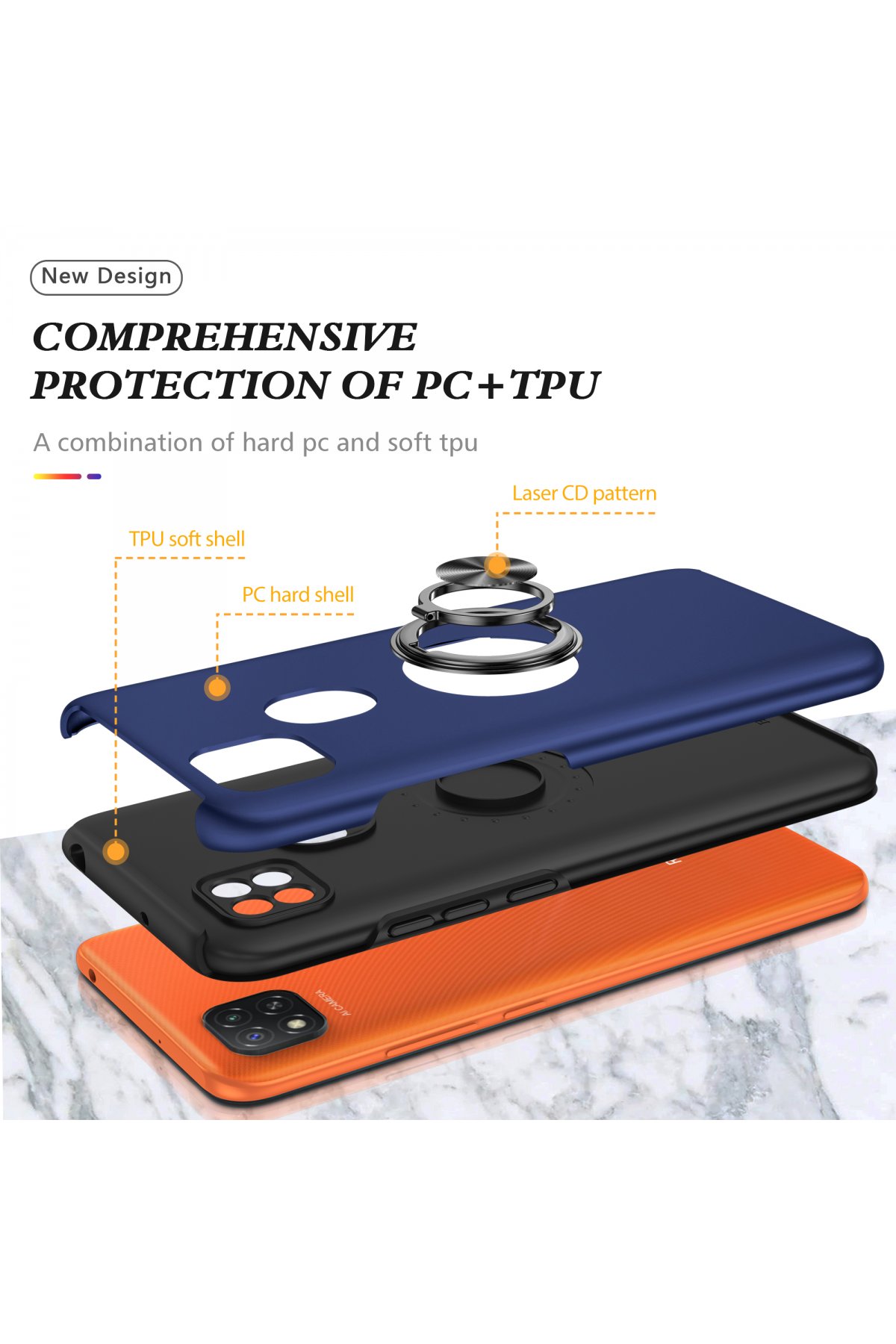 Newface Xiaomi Redmi 9C Kılıf Montreal Yüzüklü Silikon Kapak - Buz Mavi