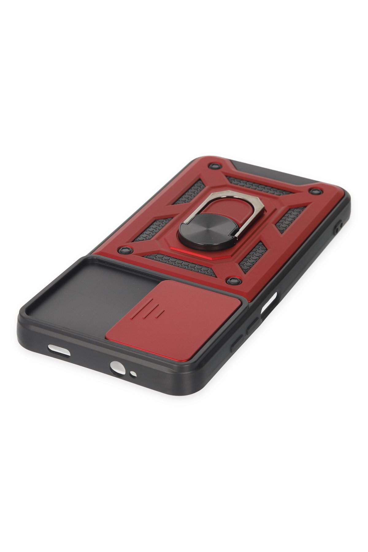 Newface Xiaomi Redmi 9T Kılıf Range Yüzüklü Silikon - Siyah-Kırmızı