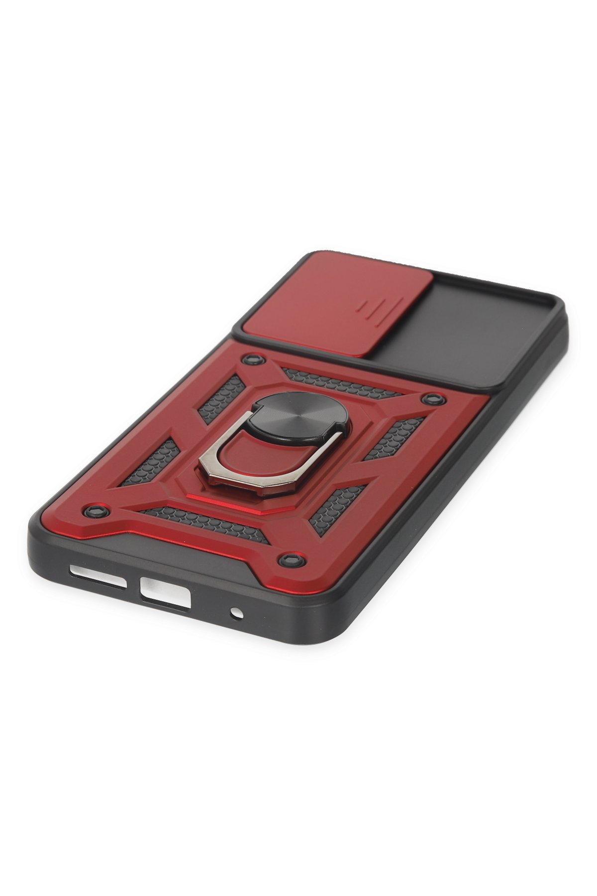 Newface Xiaomi Redmi 9T Kılıf Range Yüzüklü Silikon - Siyah-Kırmızı