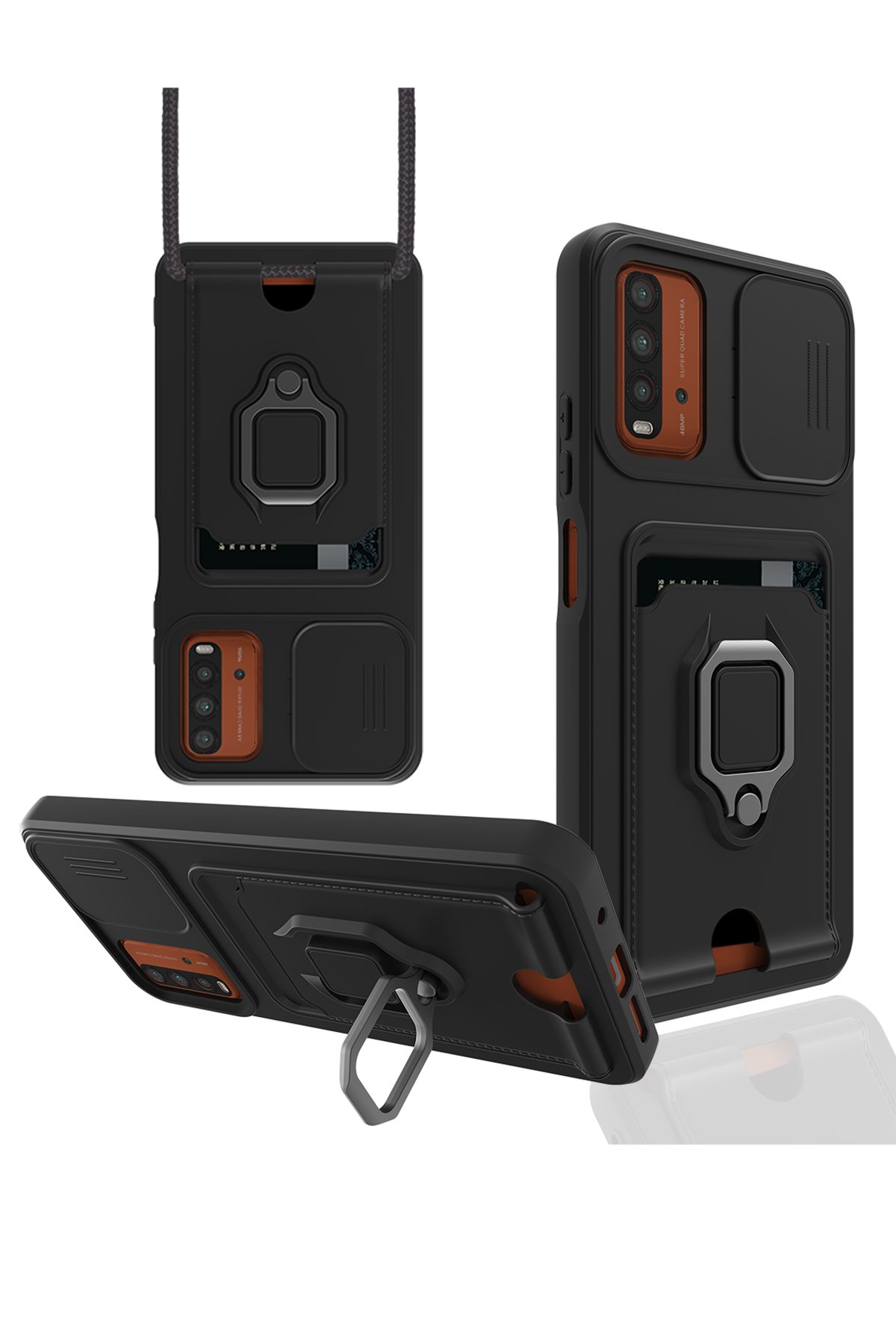 Newface Xiaomi Redmi 9T Kılıf Zuma Kartvizitli Yüzüklü Silikon - Kırmızı