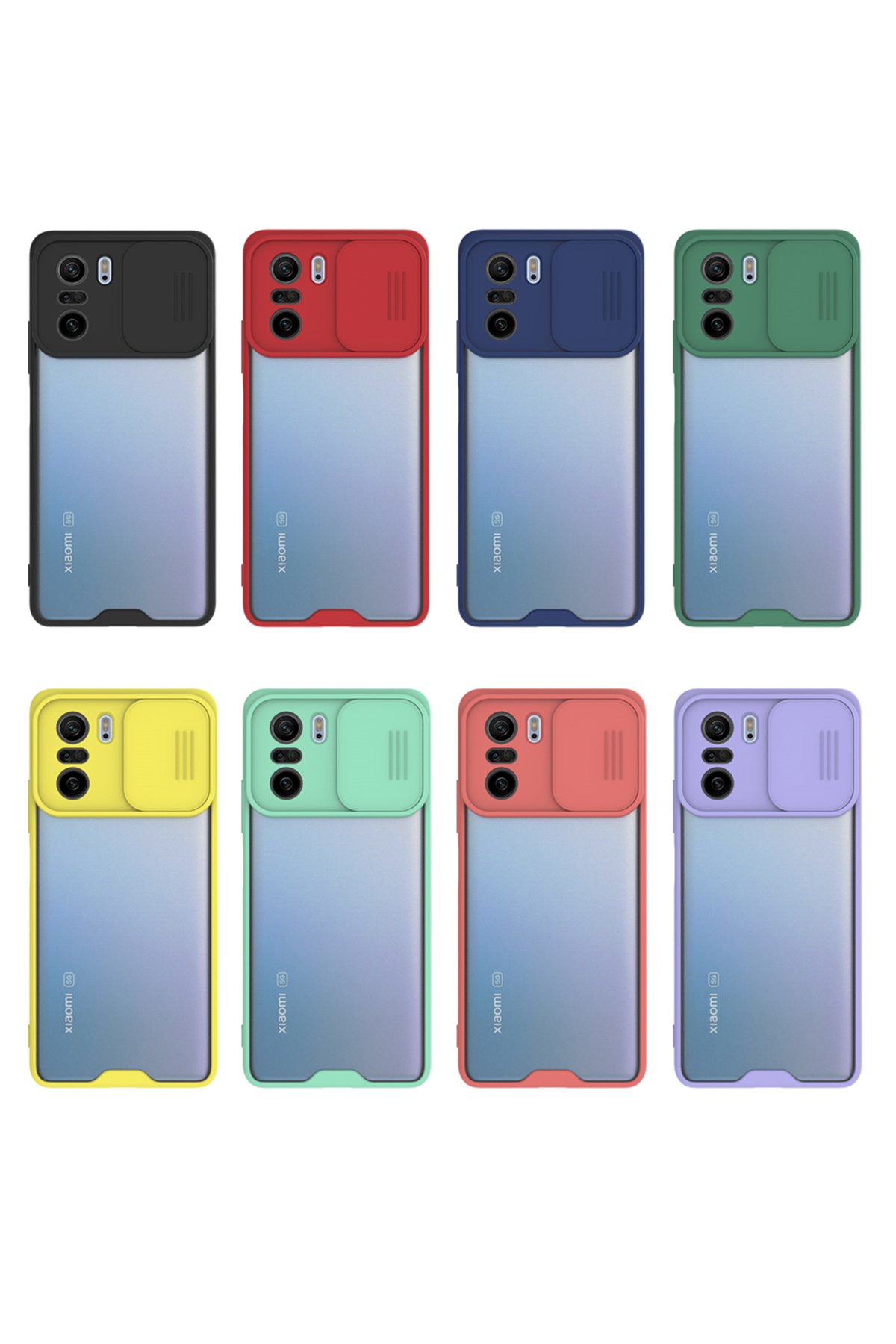 Newface Xiaomi Redmi K40 Kılıf Palm Buzlu Kamera Sürgülü Silikon - Kırmızı