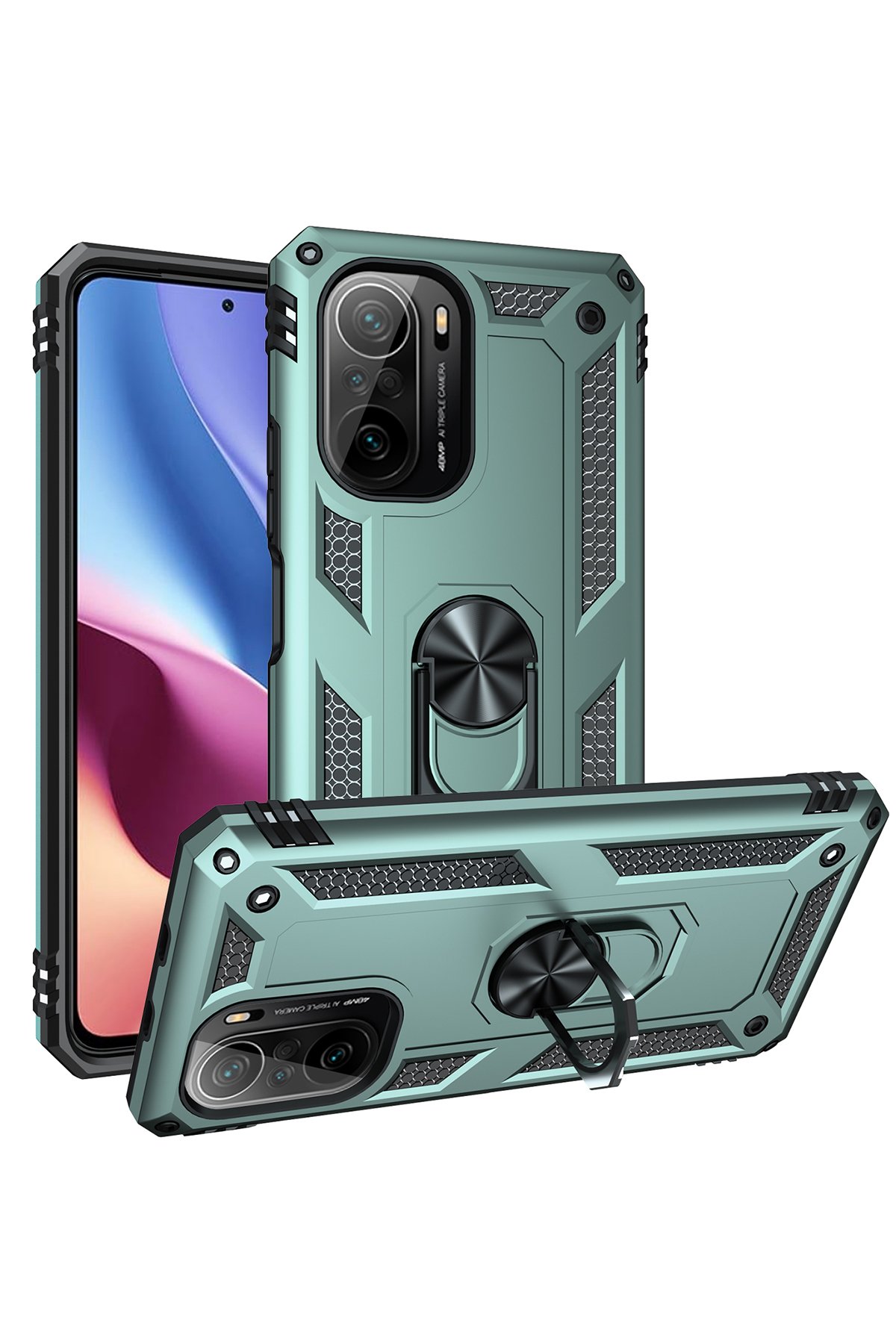 Newface Xiaomi Redmi K40 Kılıf Range Yüzüklü Silikon - Kırmızı