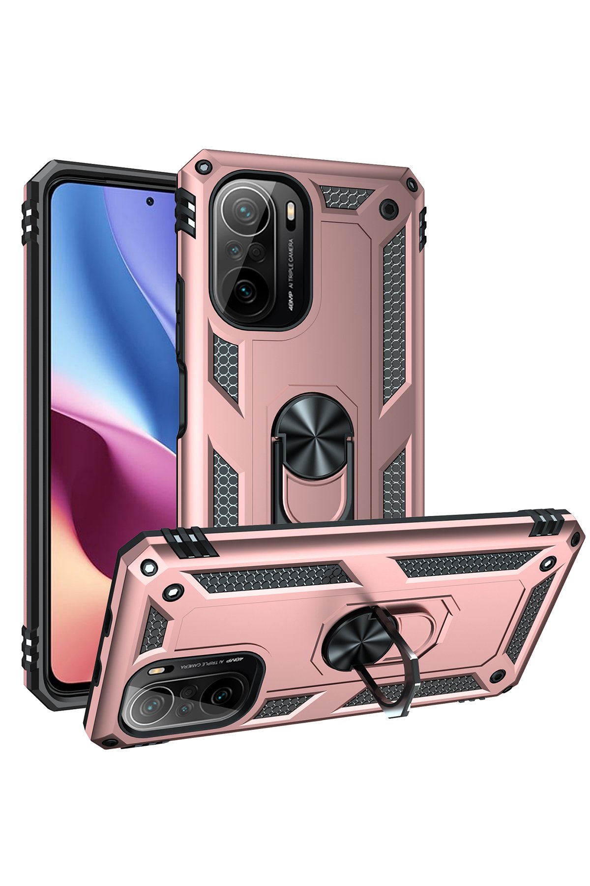 Newface Xiaomi Redmi K40 Pro Kılıf Sofya Yüzüklü Silikon Kapak - Kırmızı