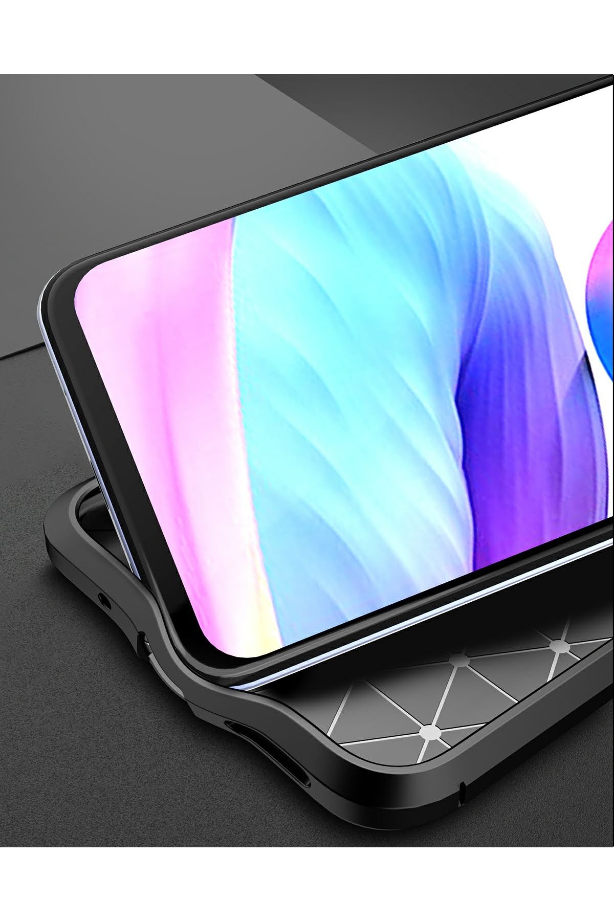 Newface Xiaomi Redmi Note 11 SE Kılıf Range Yüzüklü Silikon - Siyah-Kırmızı