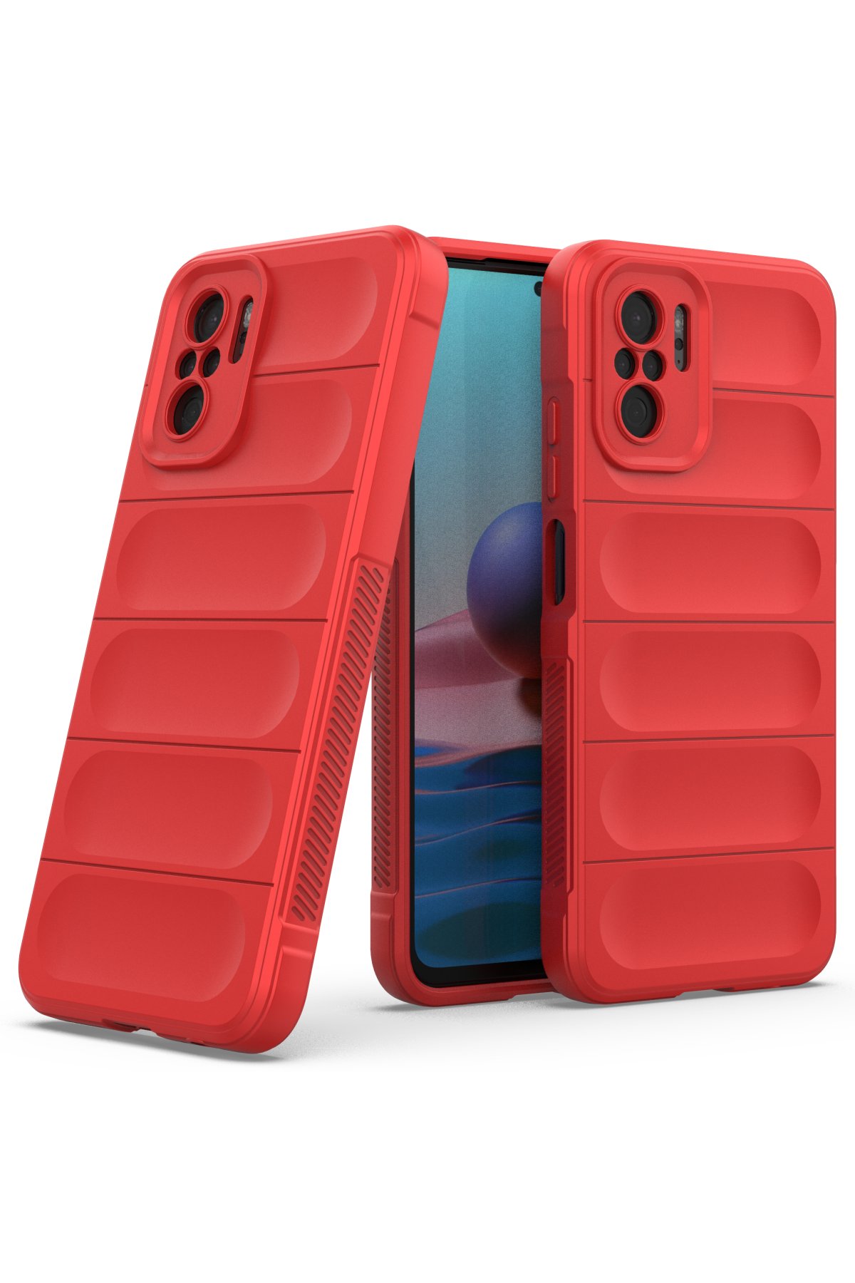 Newface Xiaomi Redmi Note 10 Kılıf Range Yüzüklü Silikon - Kırmızı