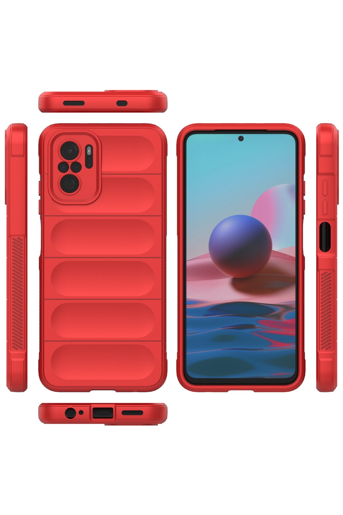 Newface Xiaomi Redmi Note 10 Kılıf Range Yüzüklü Silikon - Kırmızı