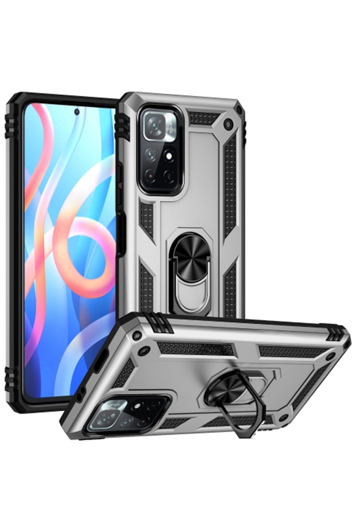 Newface Xiaomi Redmi Note 11T Kılıf Sofya Yüzüklü Silikon Kapak - Rose