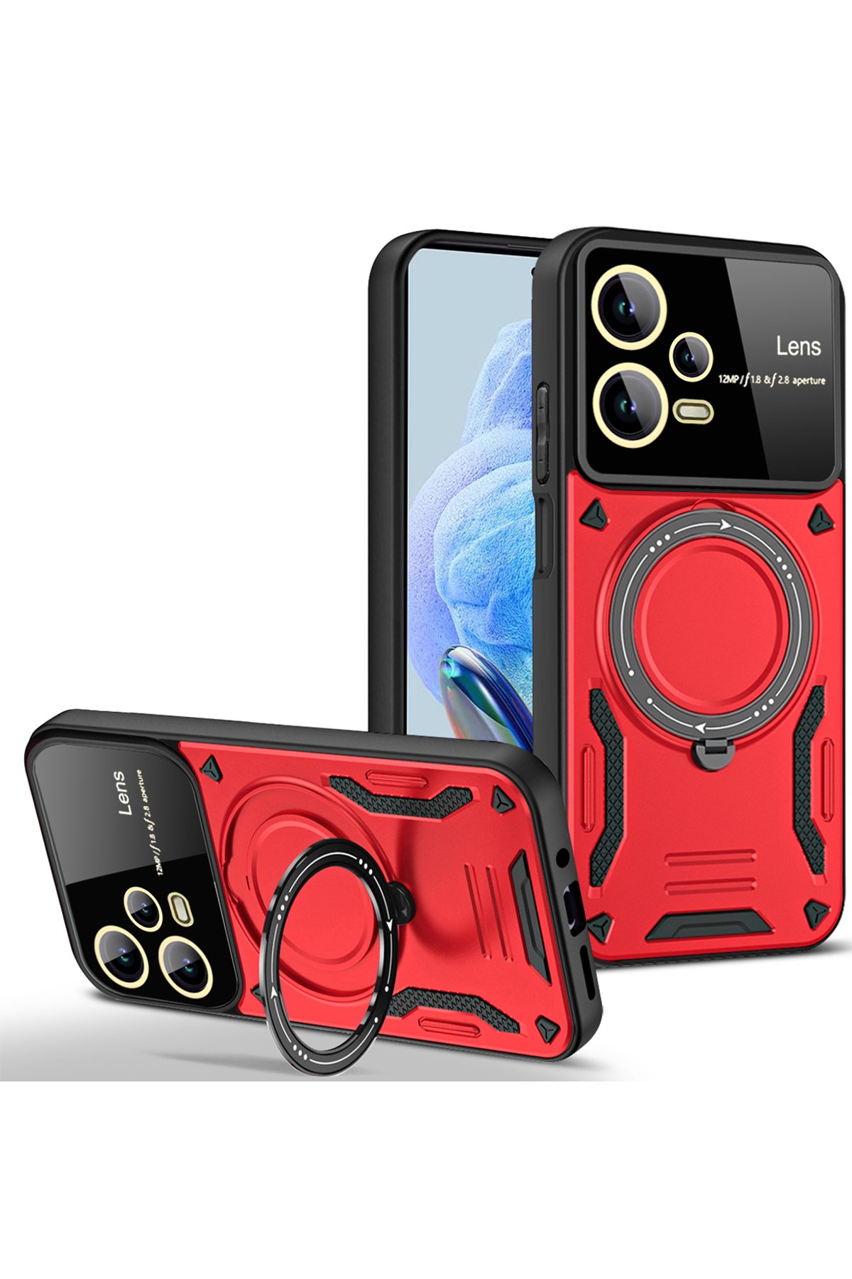 Newface Xiaomi Redmi Note 12 Pro 5G Kılıf Sofya Yüzüklü Silikon Kapak - Gold